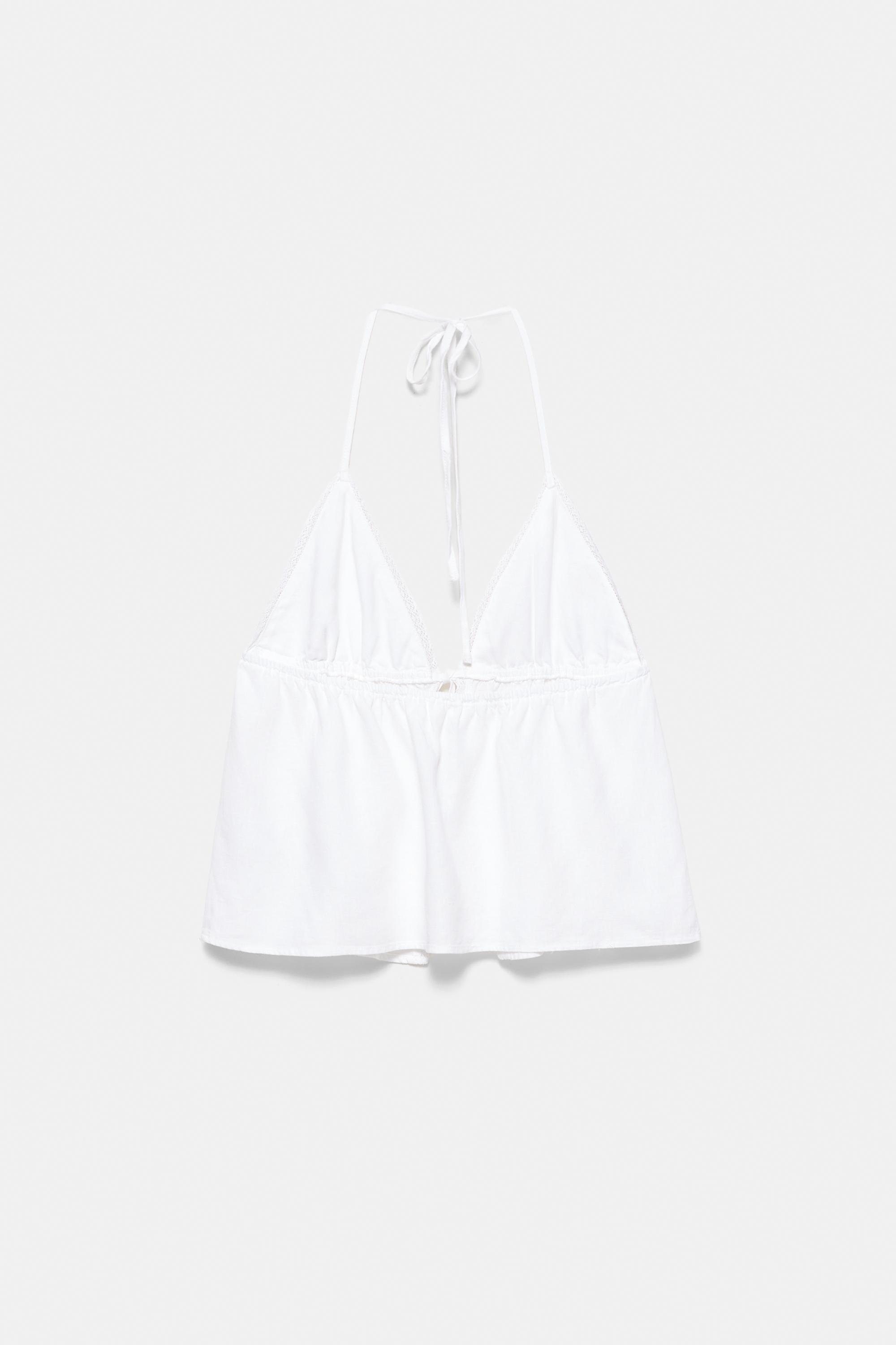 Linen blend halter top — White