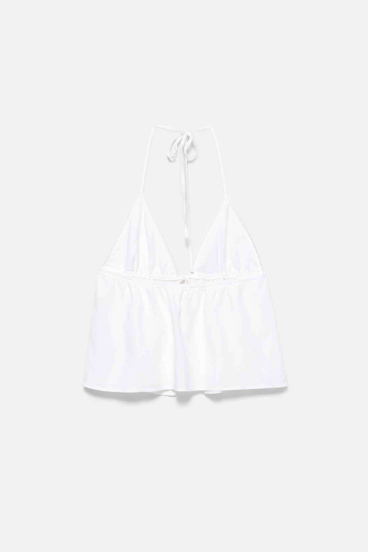 Linen blend halter top — White