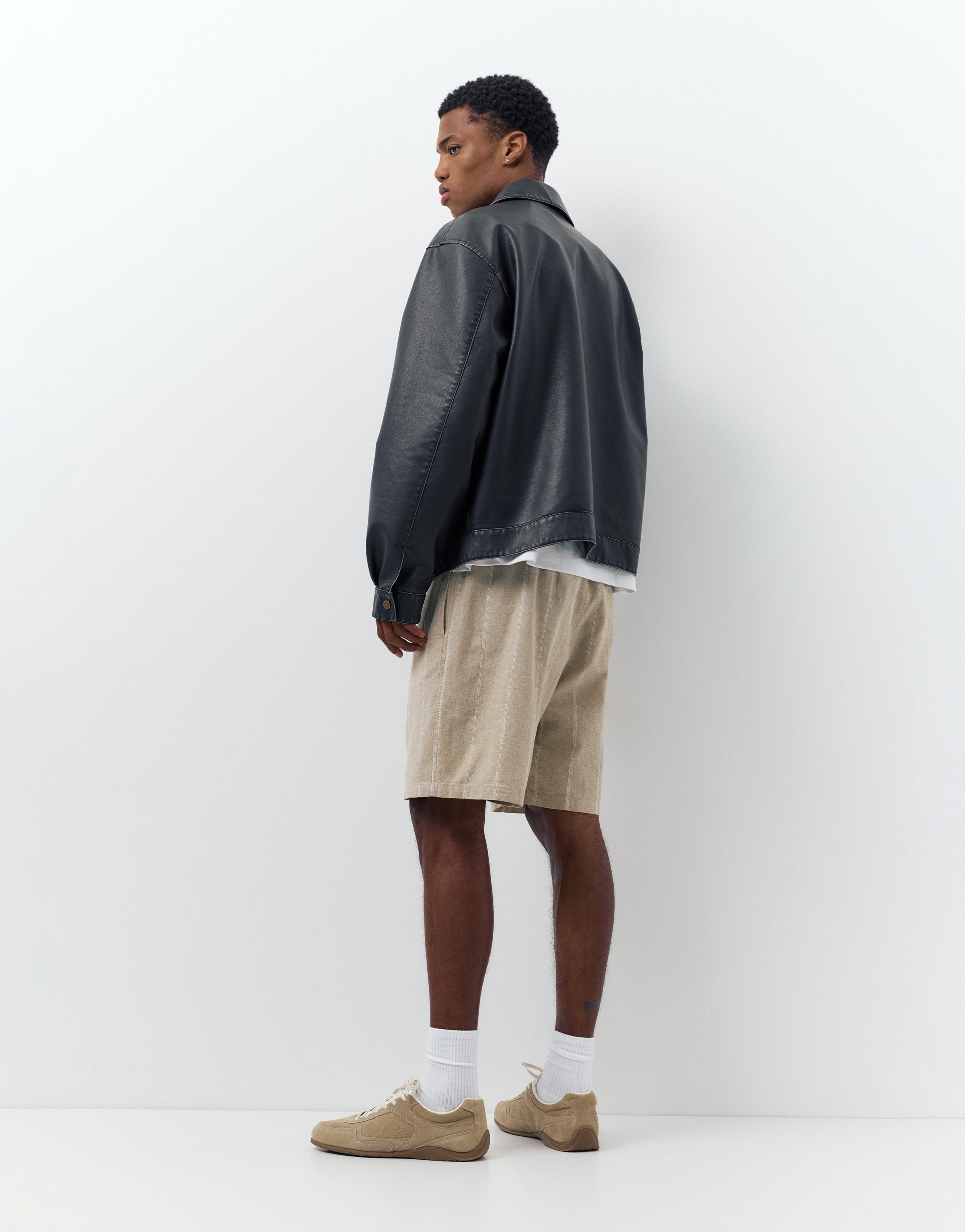 Linen blend jogger Bermuda shorts — Light camel
