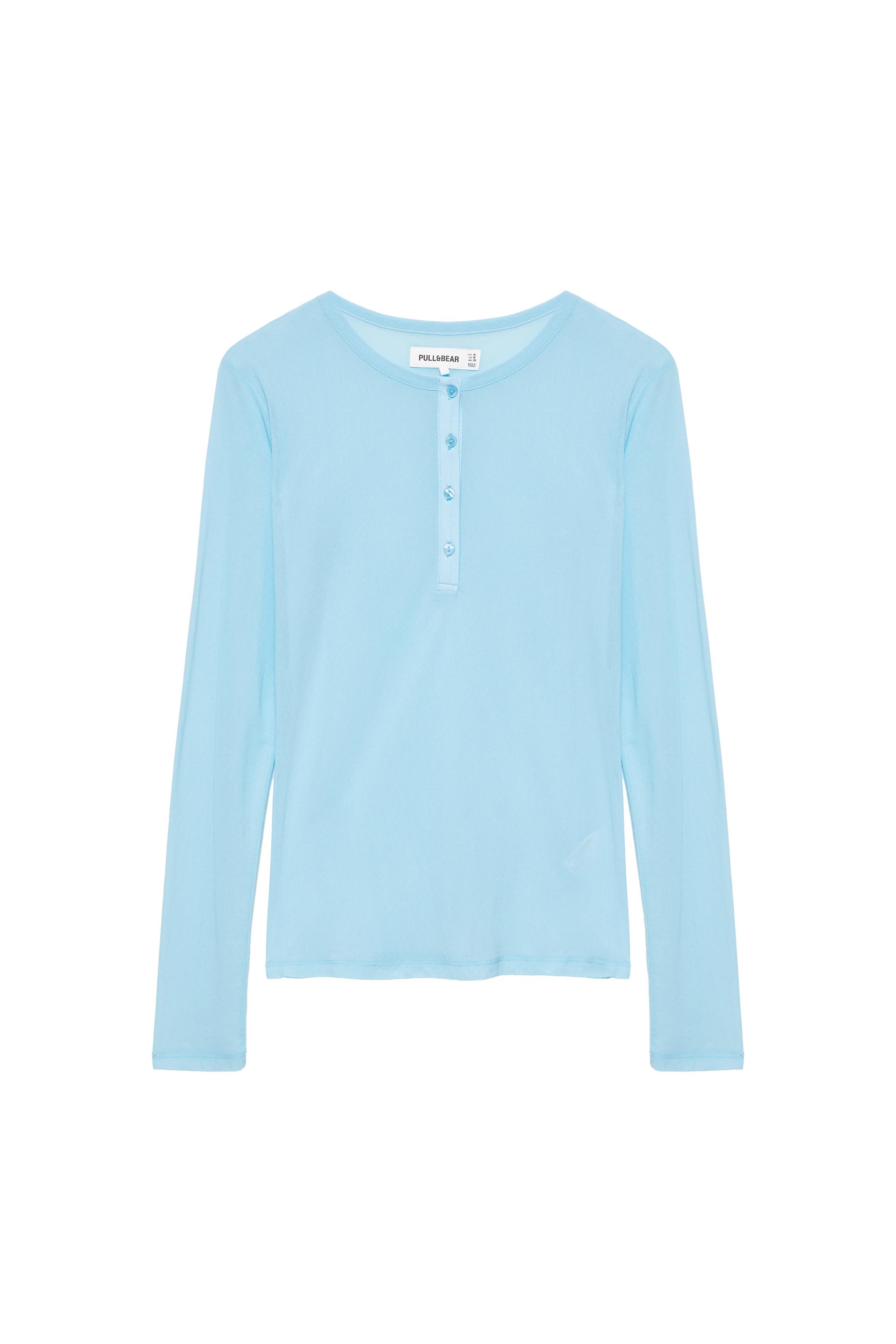 Pull&Bear Yarı transparan henley yaka t-shirt görsel 2