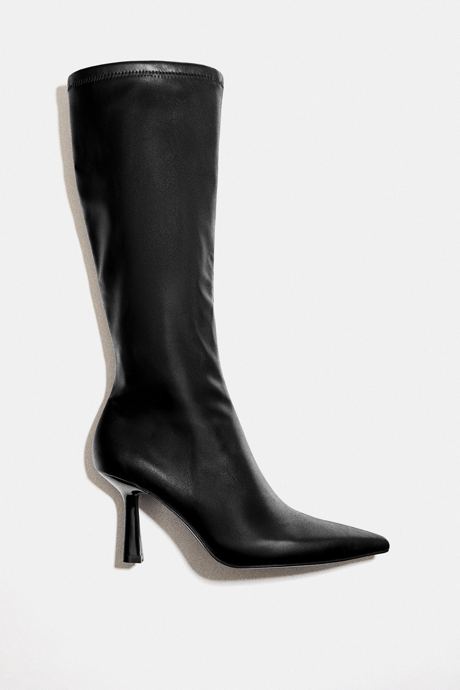 Stretch high-heel knee-high boots — Black