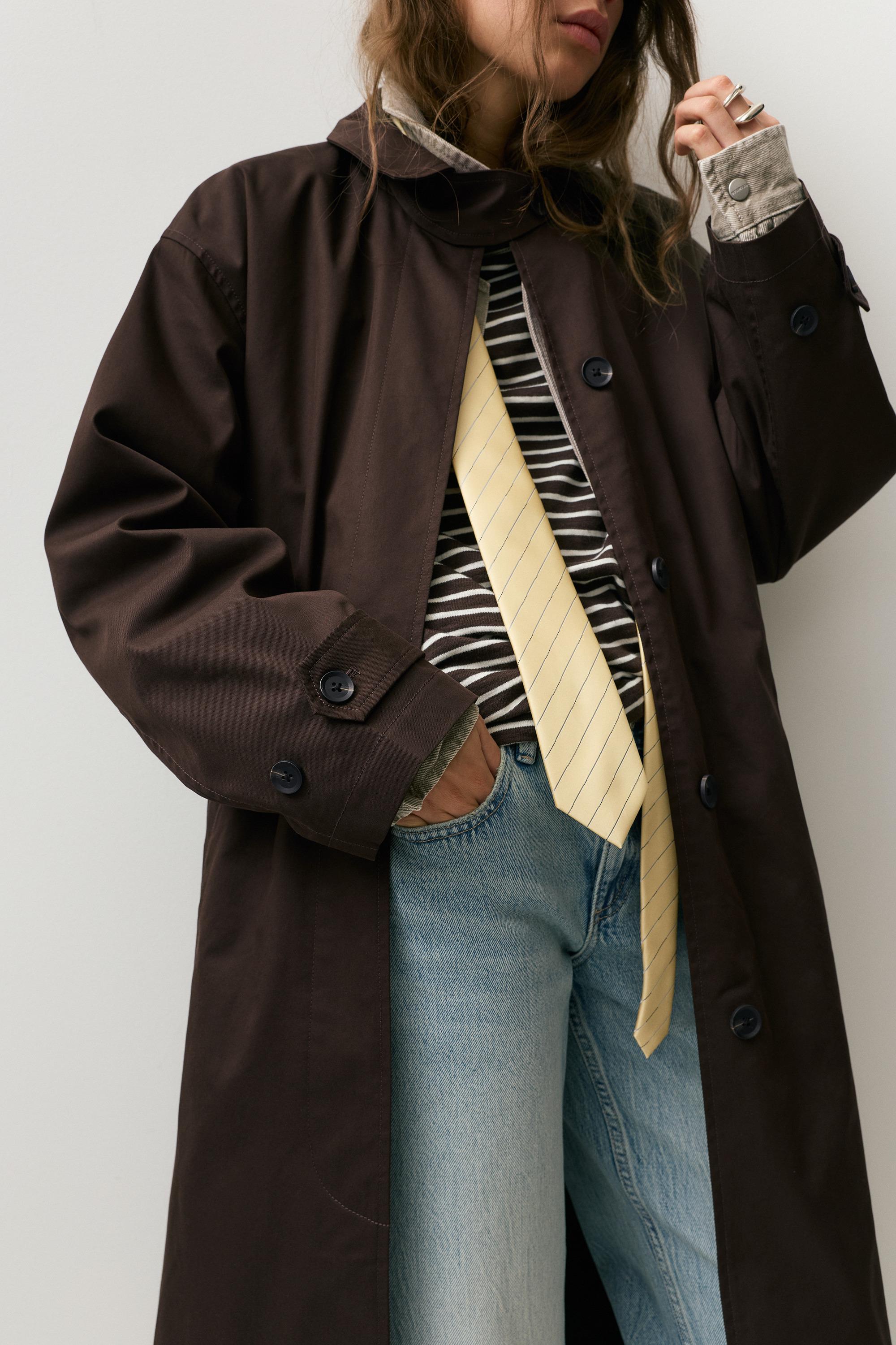 Kahverengi oversize trençkot - Görsel 5
