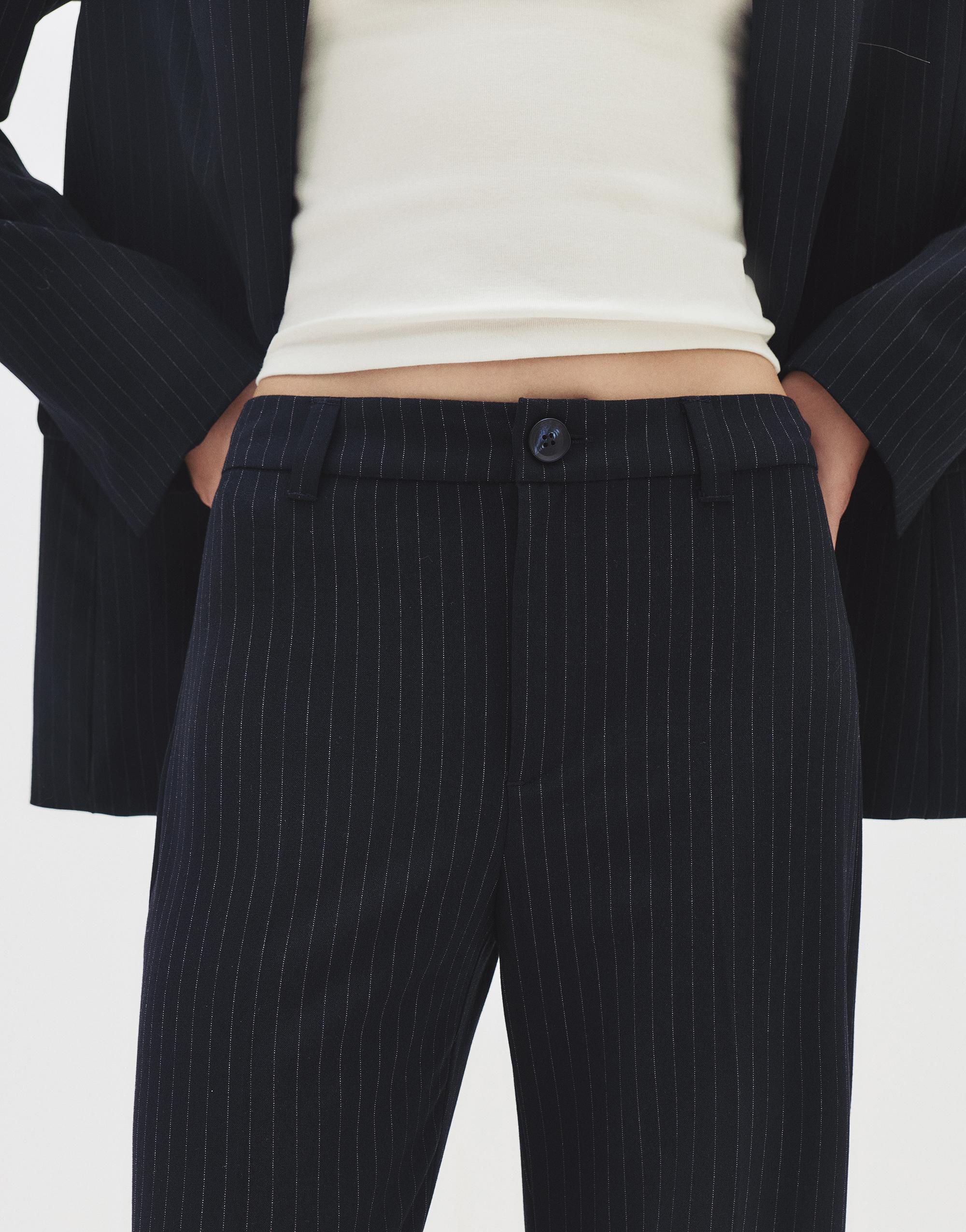 Smart high-waist straight-leg trousers — Striped