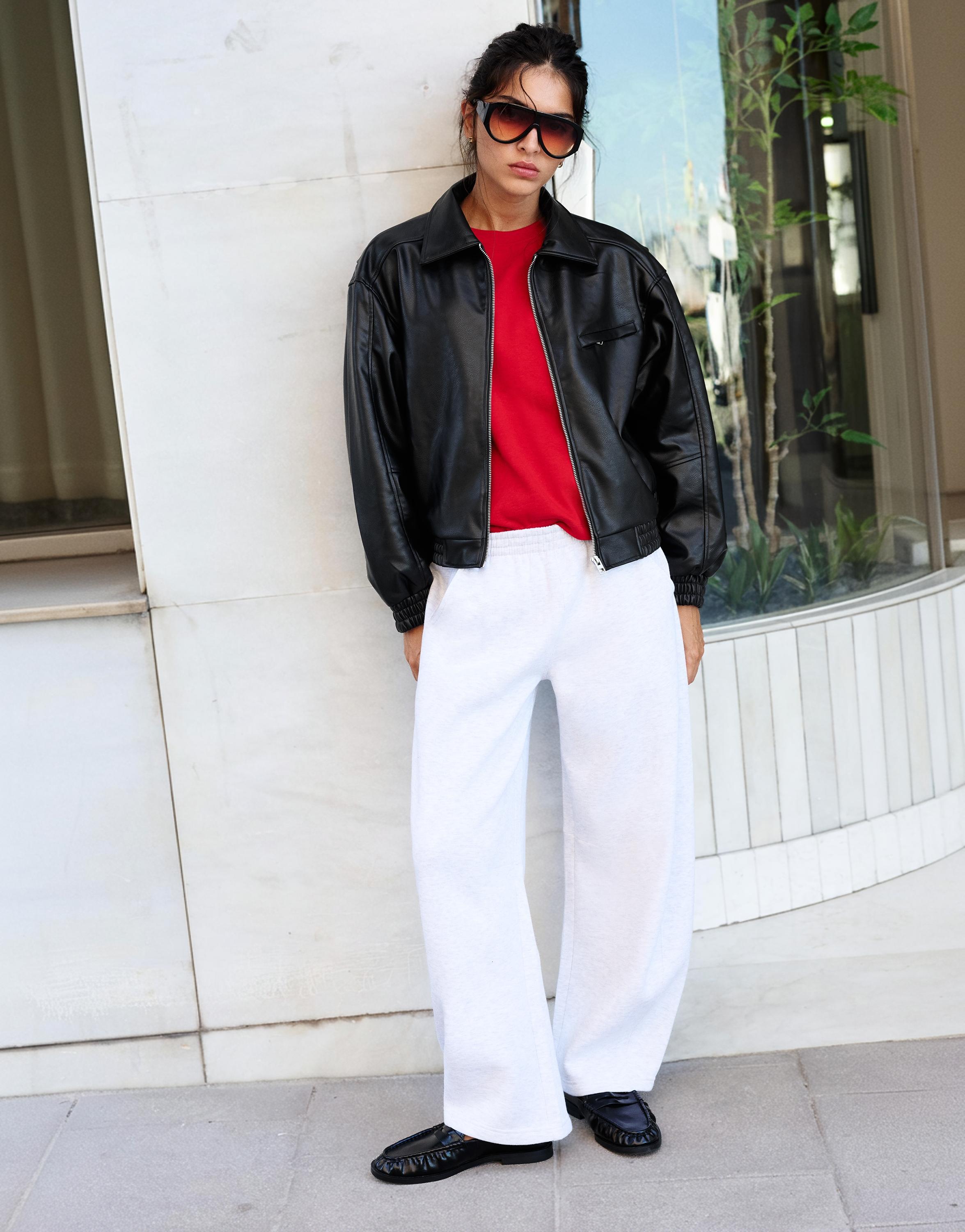 Leather effect dad jacket — Black