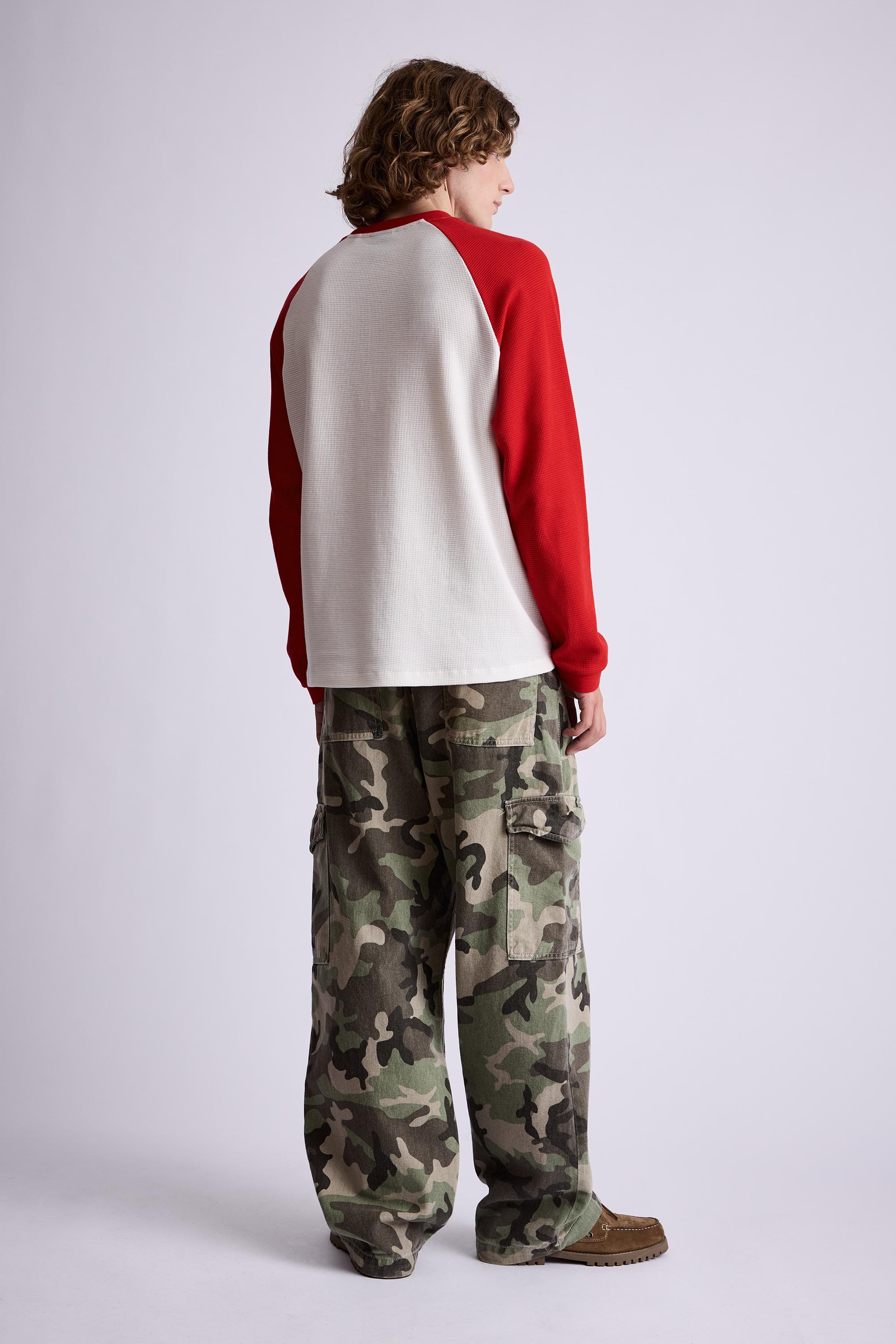 Waffle-knit raglan sleeve T-shirt — Red