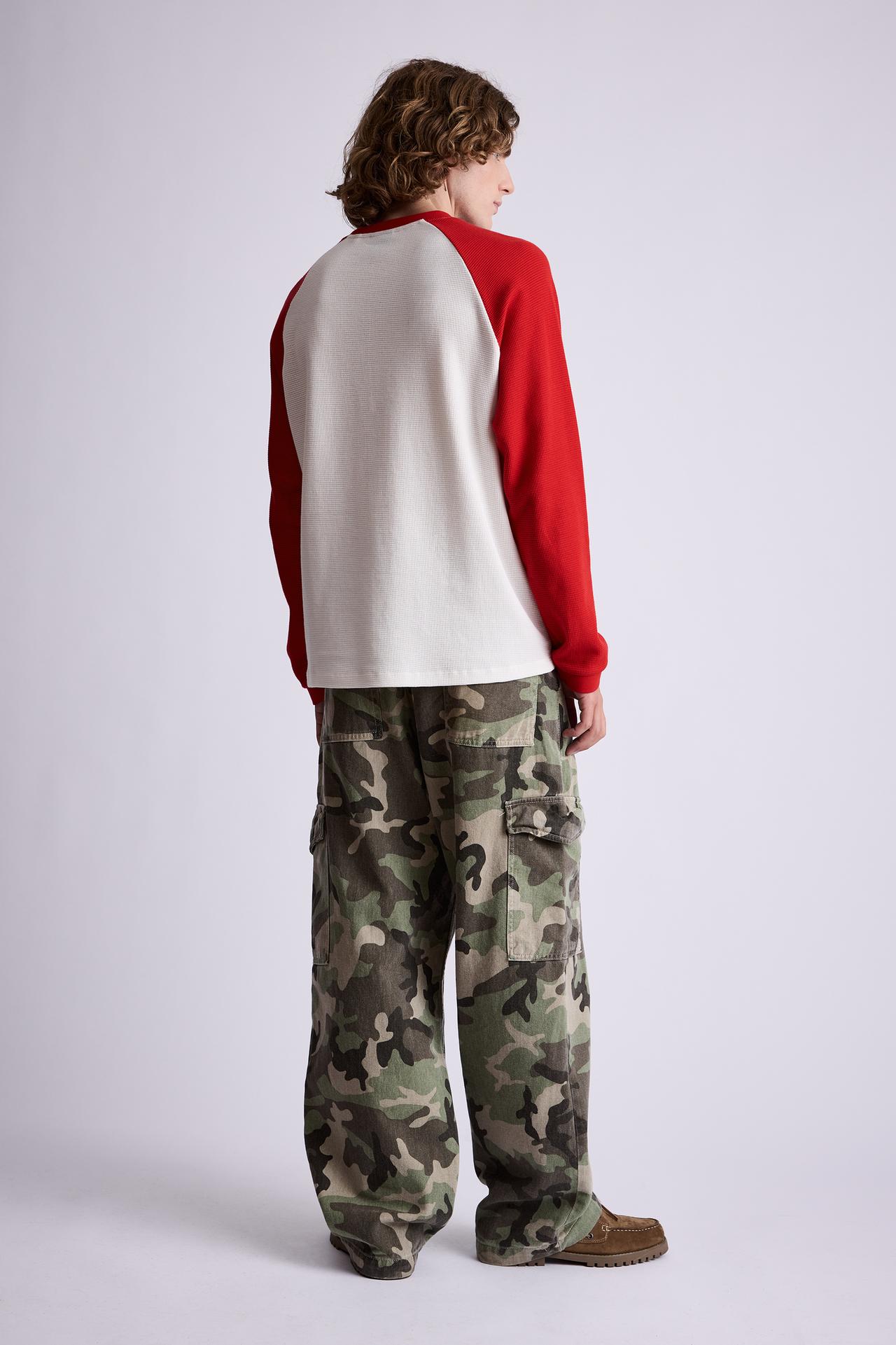 Waffle-knit raglan sleeve T-shirt — Red