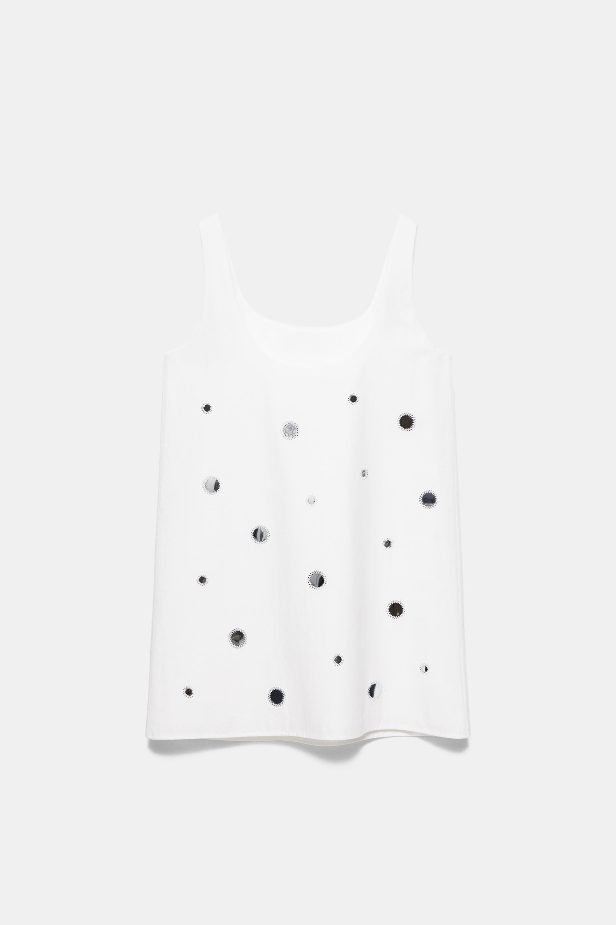 Short strappy dress with mirrored details — Ecru