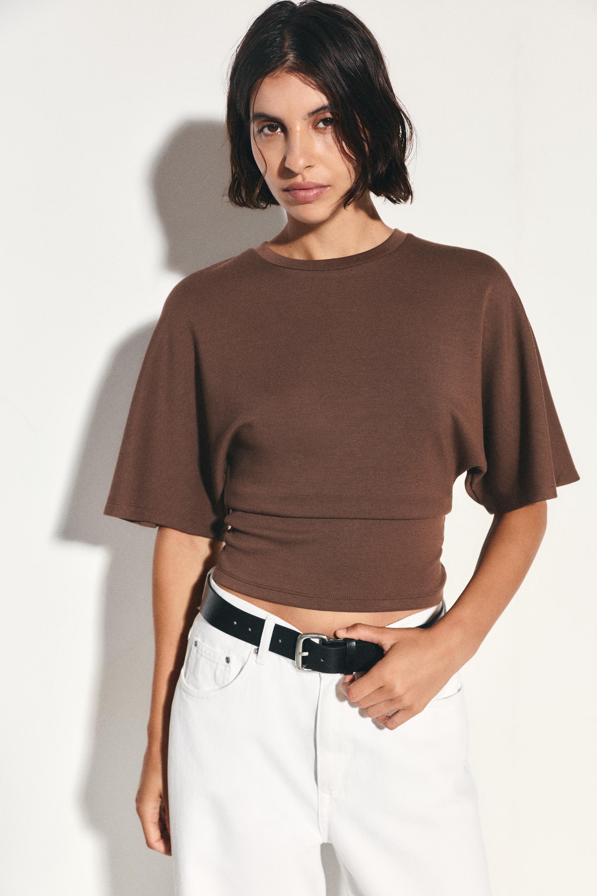 Modal batwing sleeve T-shirt — Brown