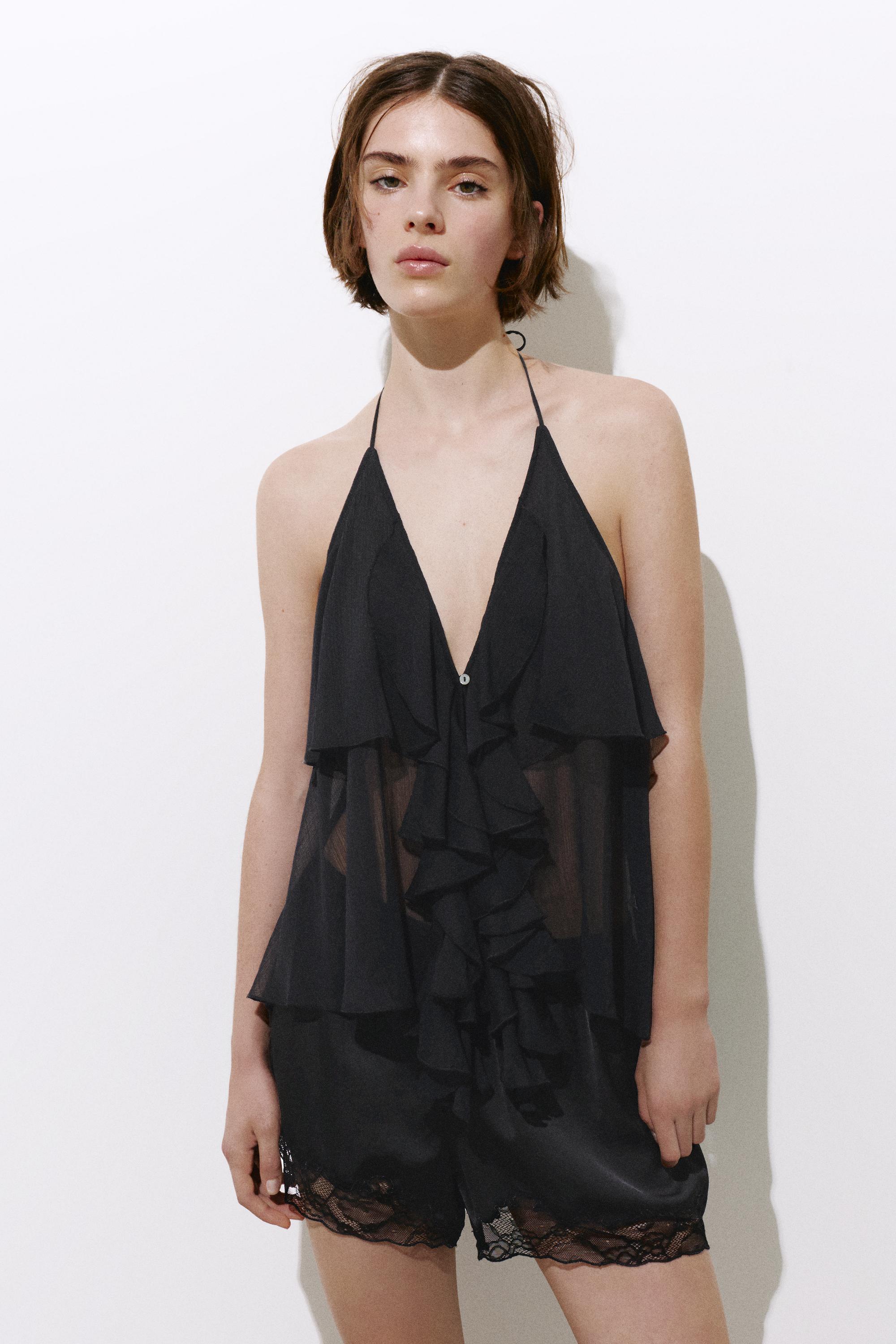 Halter top with ruffles — Black