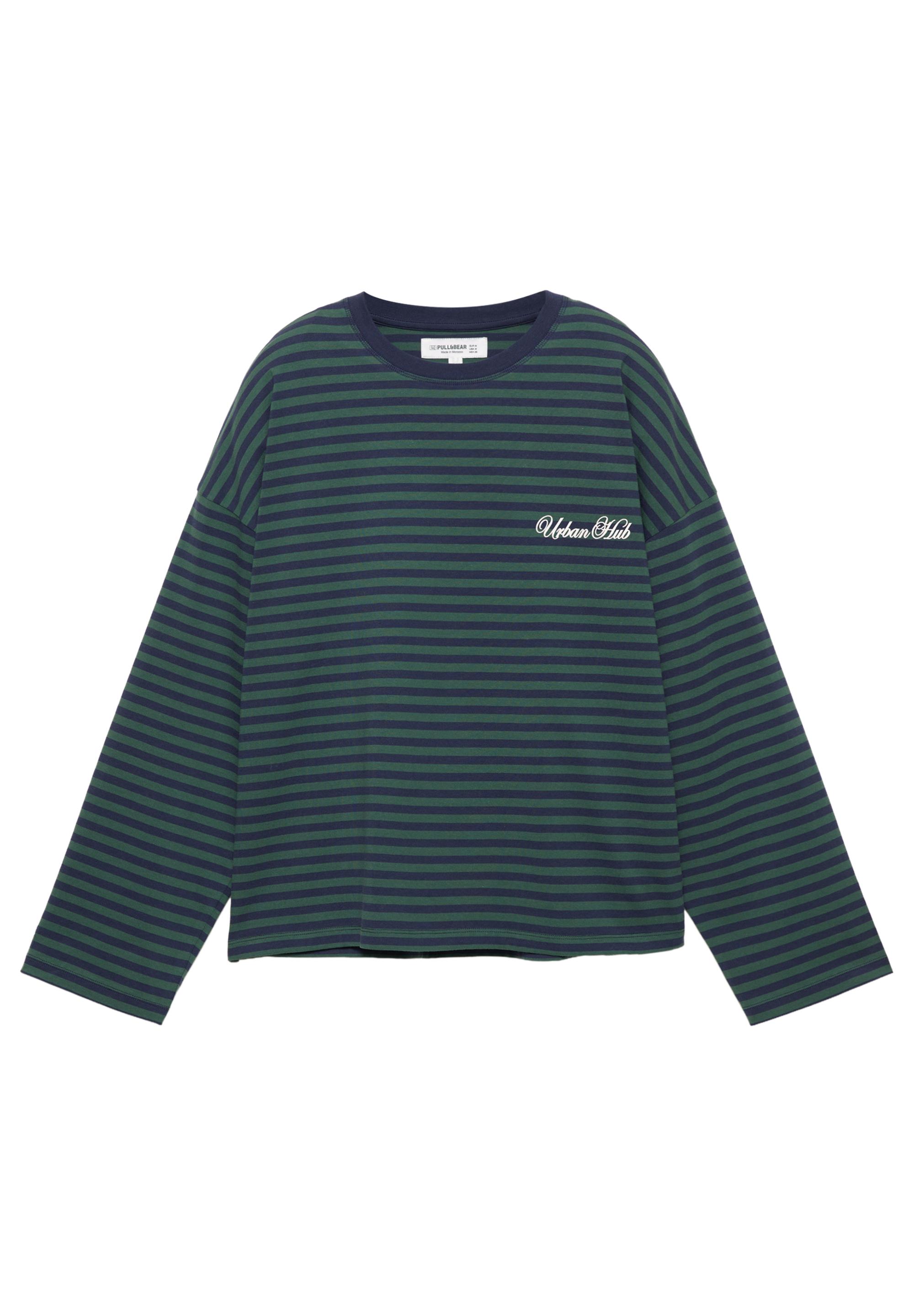 Yazılı çizgili uzun kollu t-shirt - Görsel 5