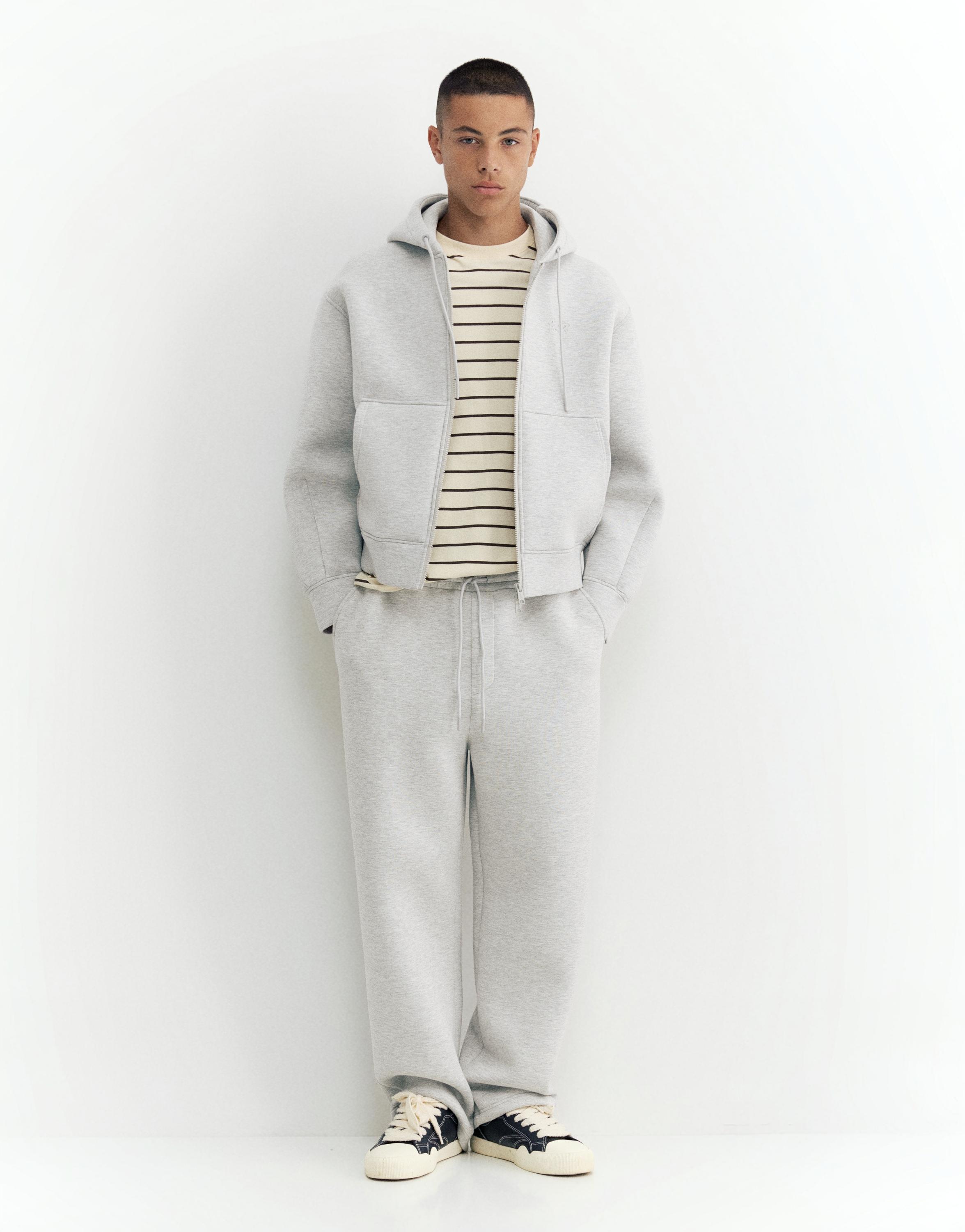 Neoprene-effect baggy trousers — Grey marl