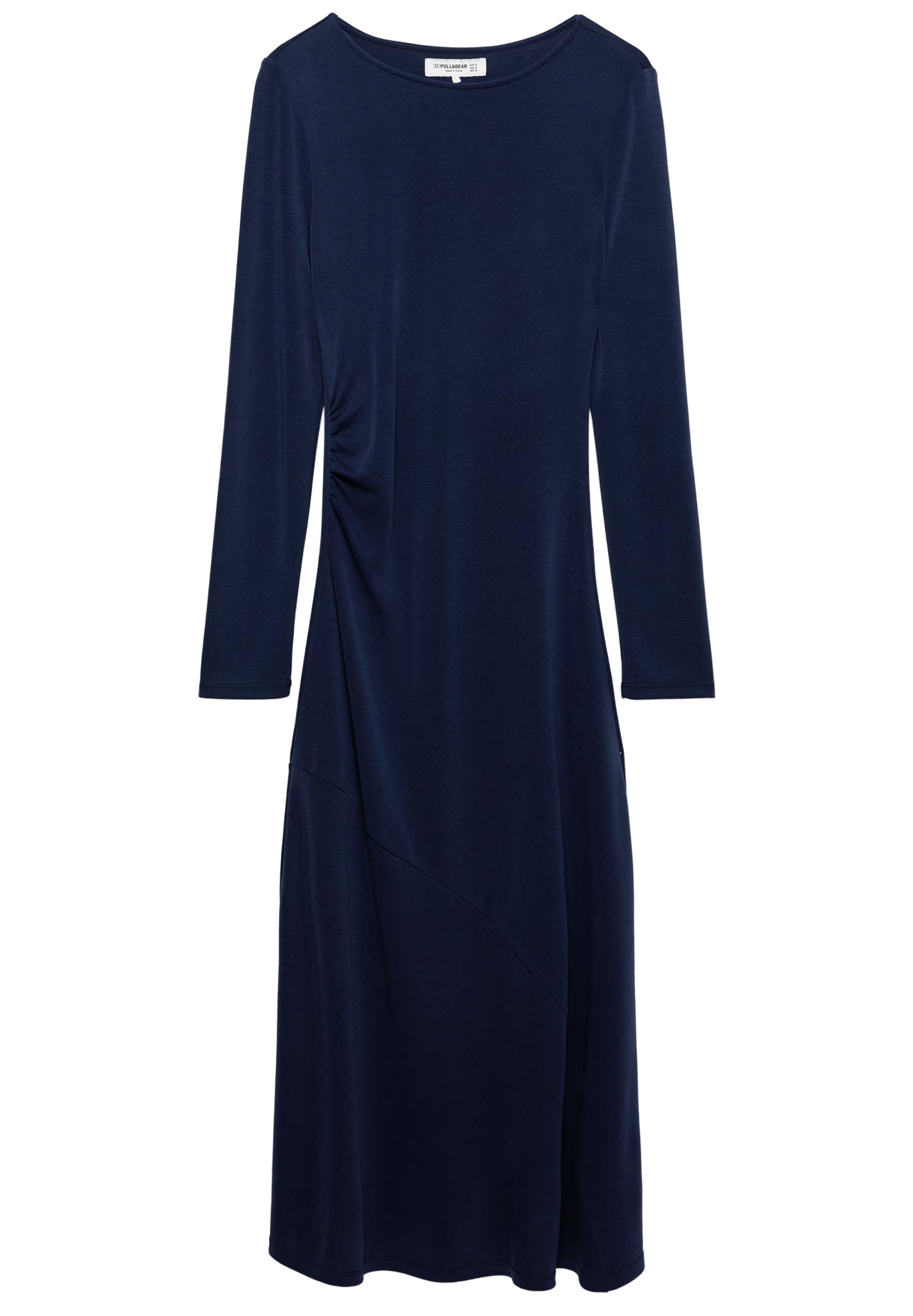 Fluid draped cupro midi dress — Faded navy