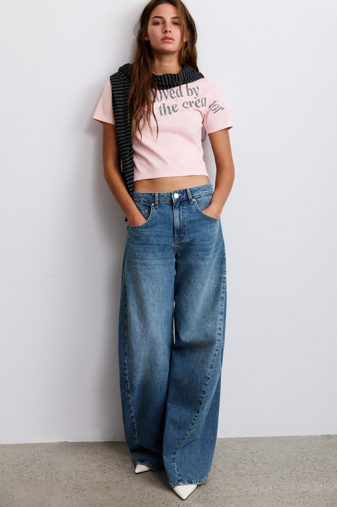 T-shirt with graphic and slogan — Pink/White