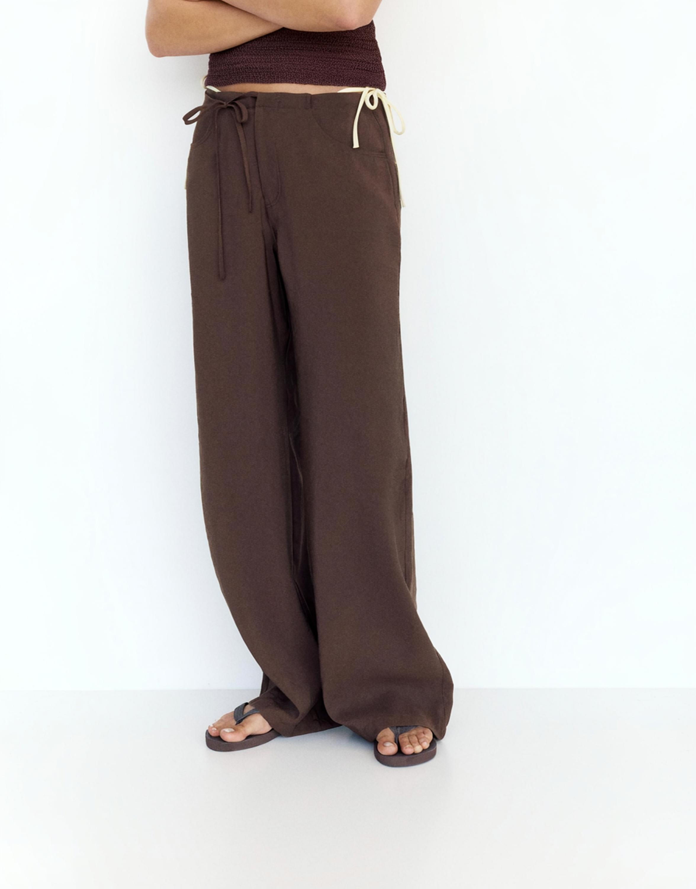 Drawstring flowing trousers — Brown