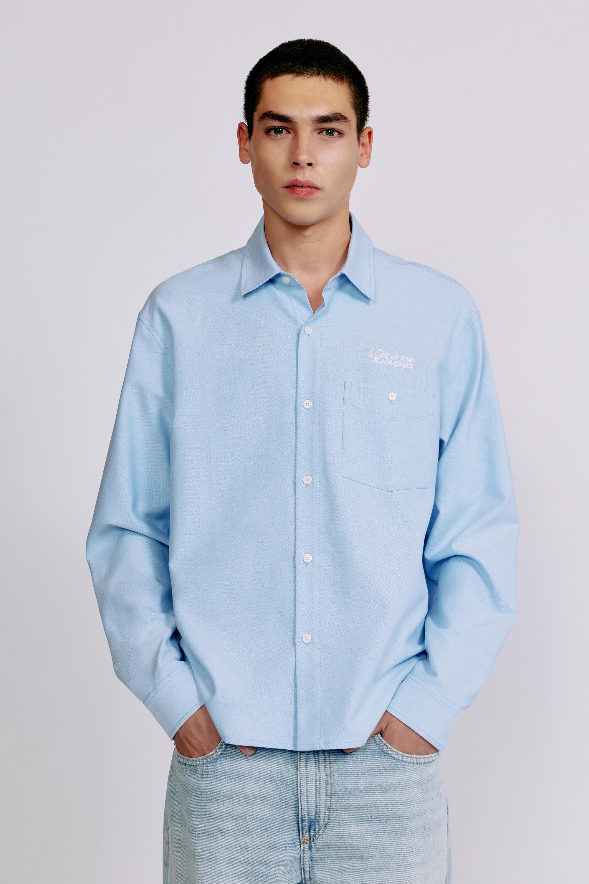 Embroidered long sleeve shirt — Pale blue