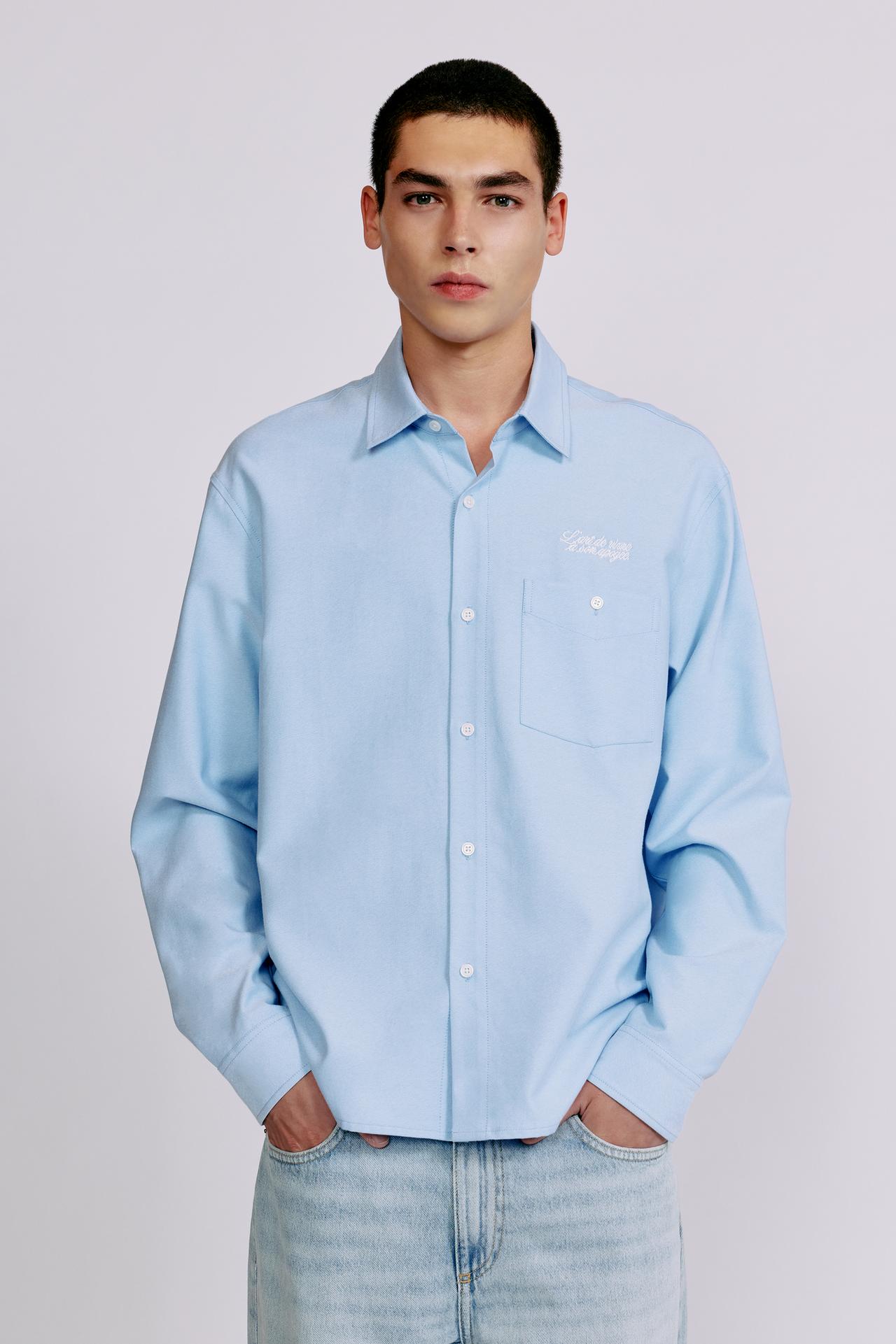 Embroidered long sleeve shirt — Pale blue
