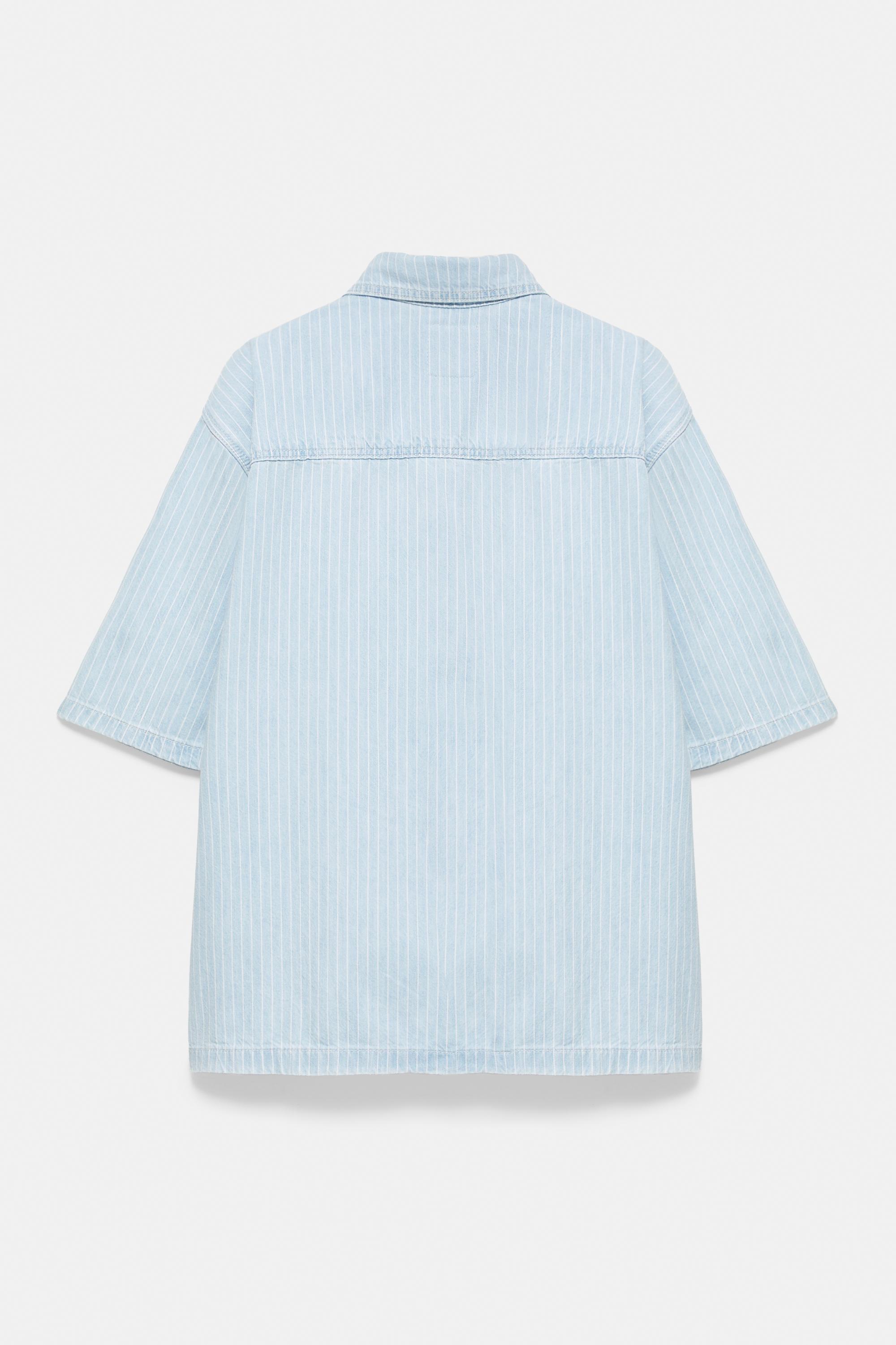 Denim striped short sleeve shirt — Pale indigo