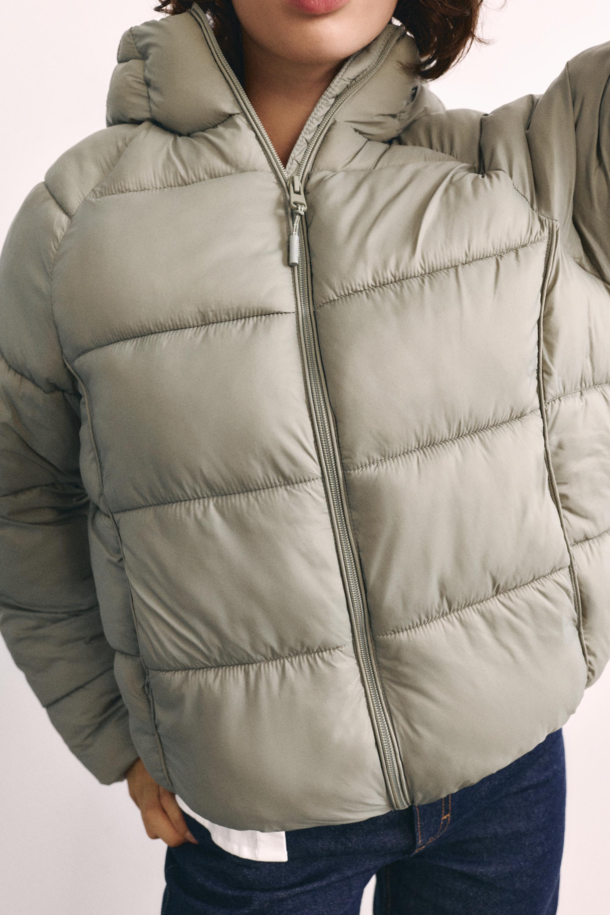 Hooded puffer jacket — Pale khaki