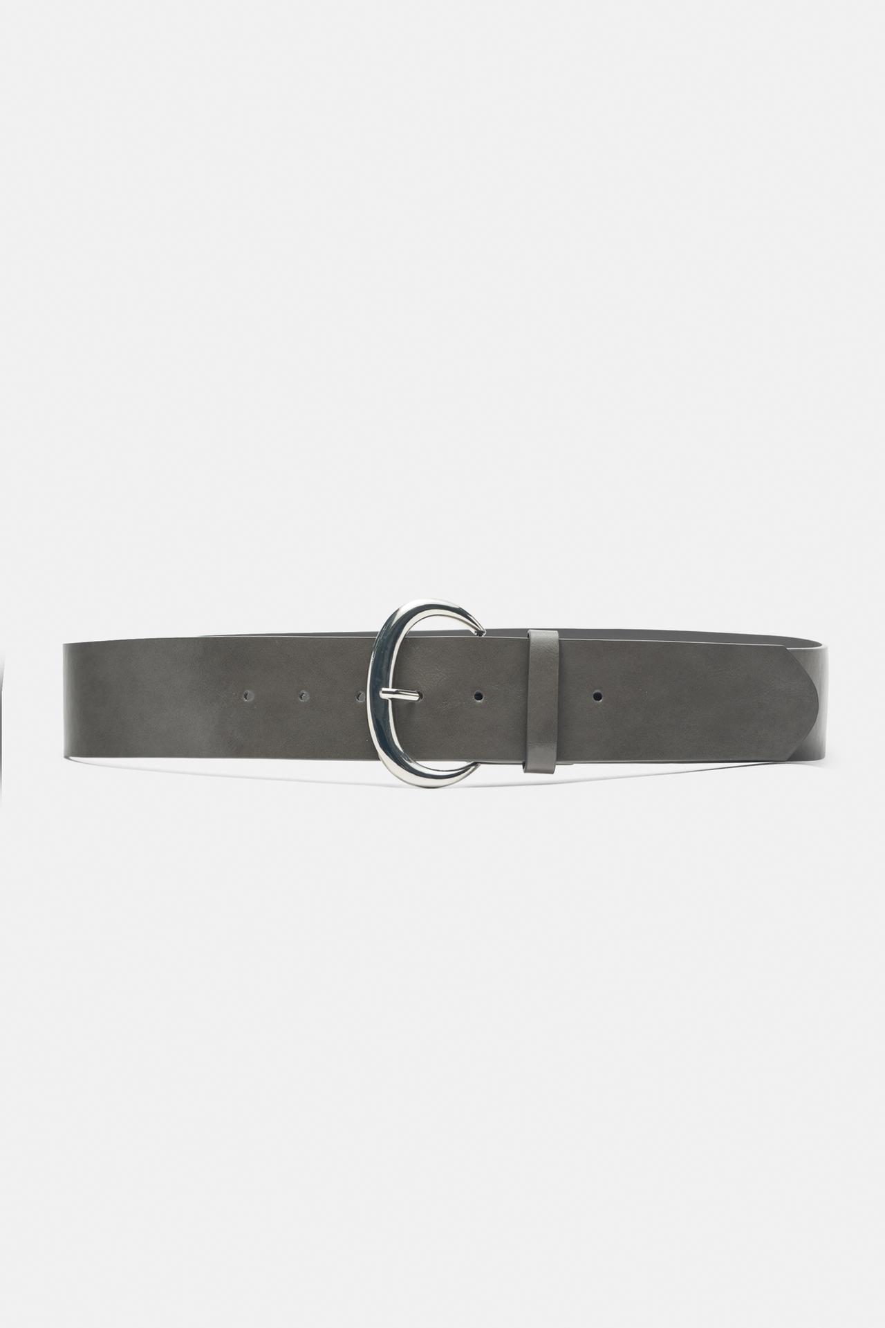 Wide oval buckle belt — Grey