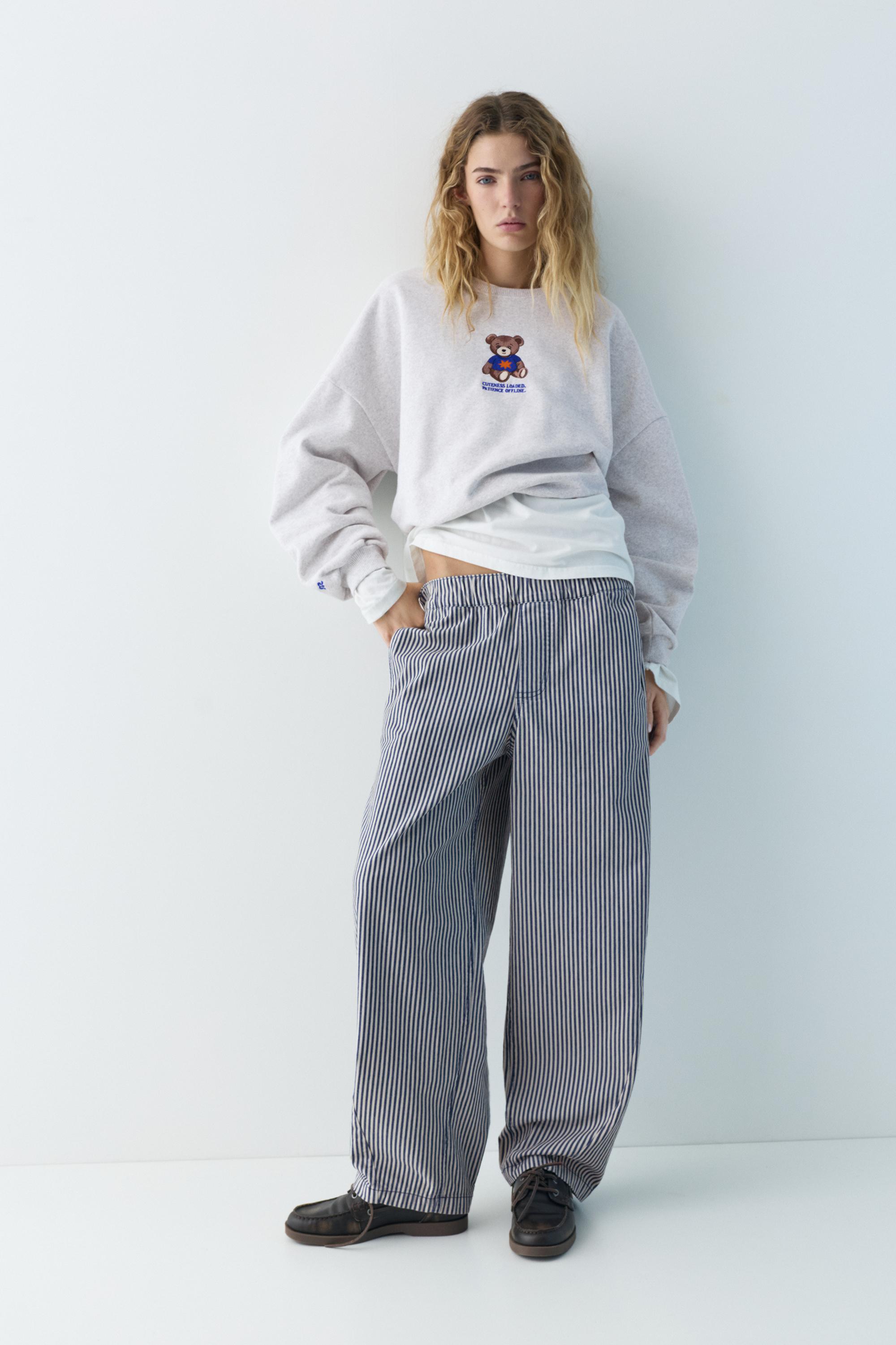 Striped barrel trousers — Navy