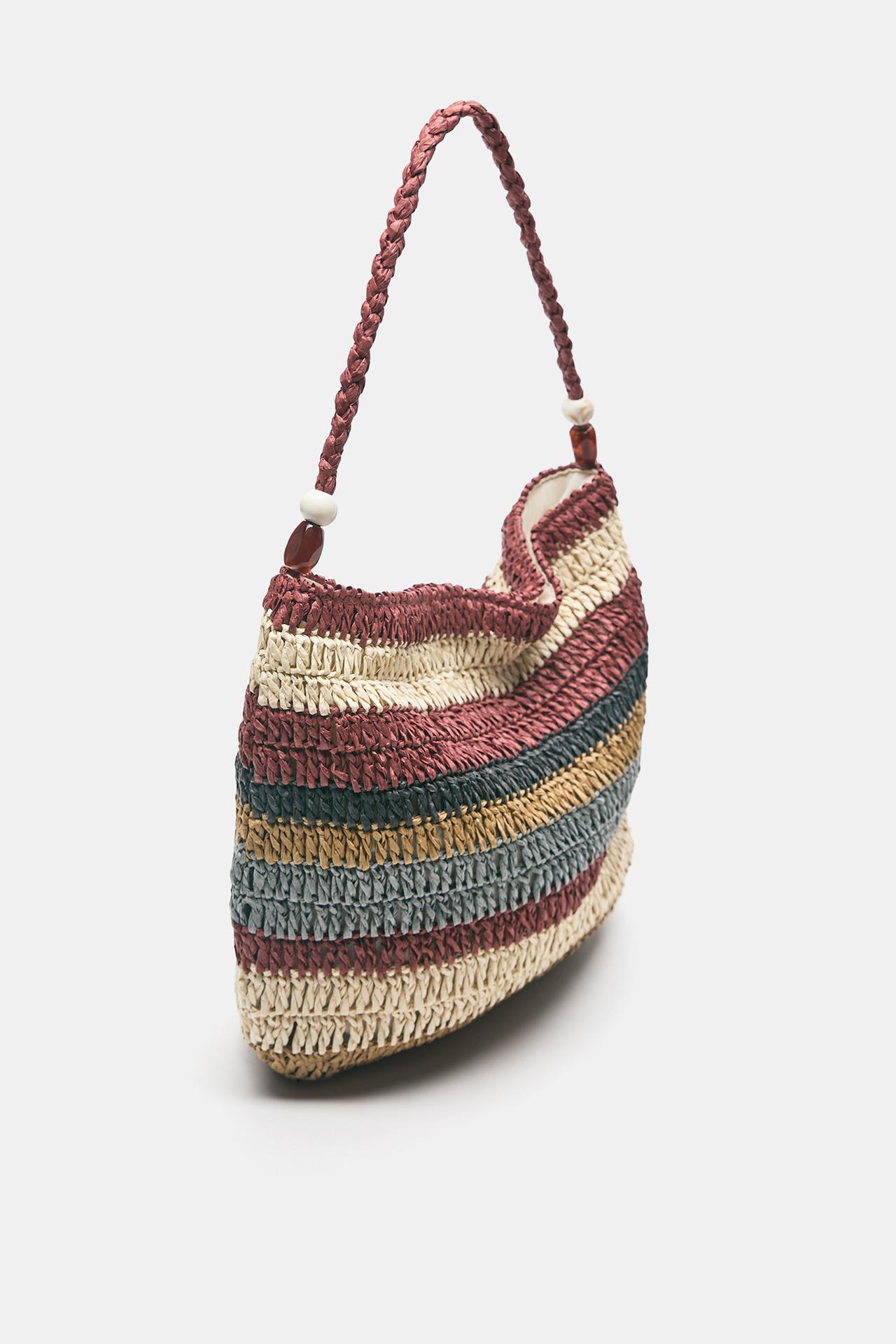 Striped woven tote bag — Brown