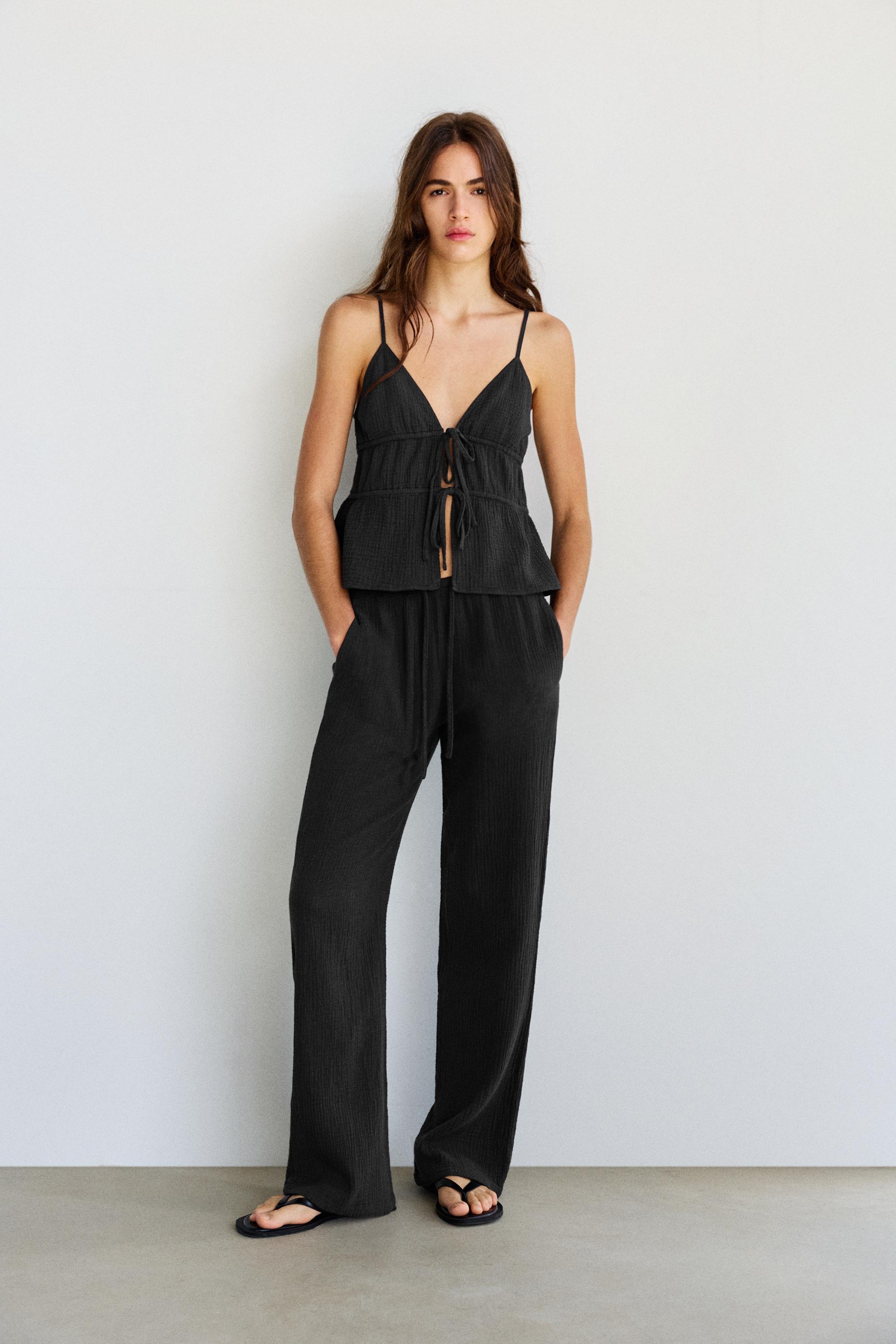 Crepe strappy top — Faded black