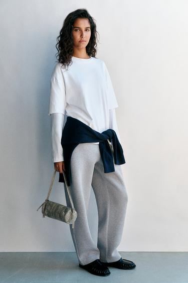 Neoprene-effect barrel trousers — Grey marl 7
