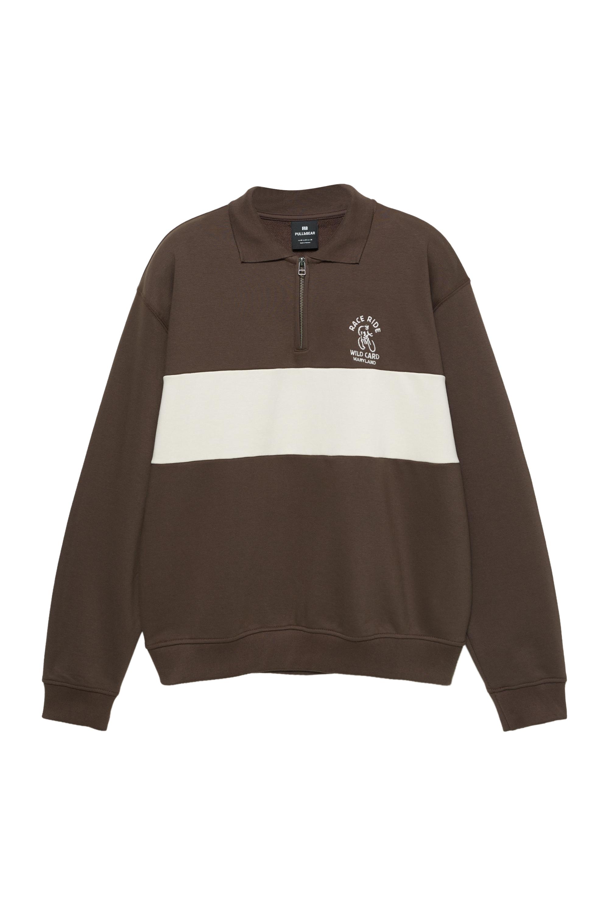 Kahverengi fermuar yakalı sweatshirt - Görsel 3