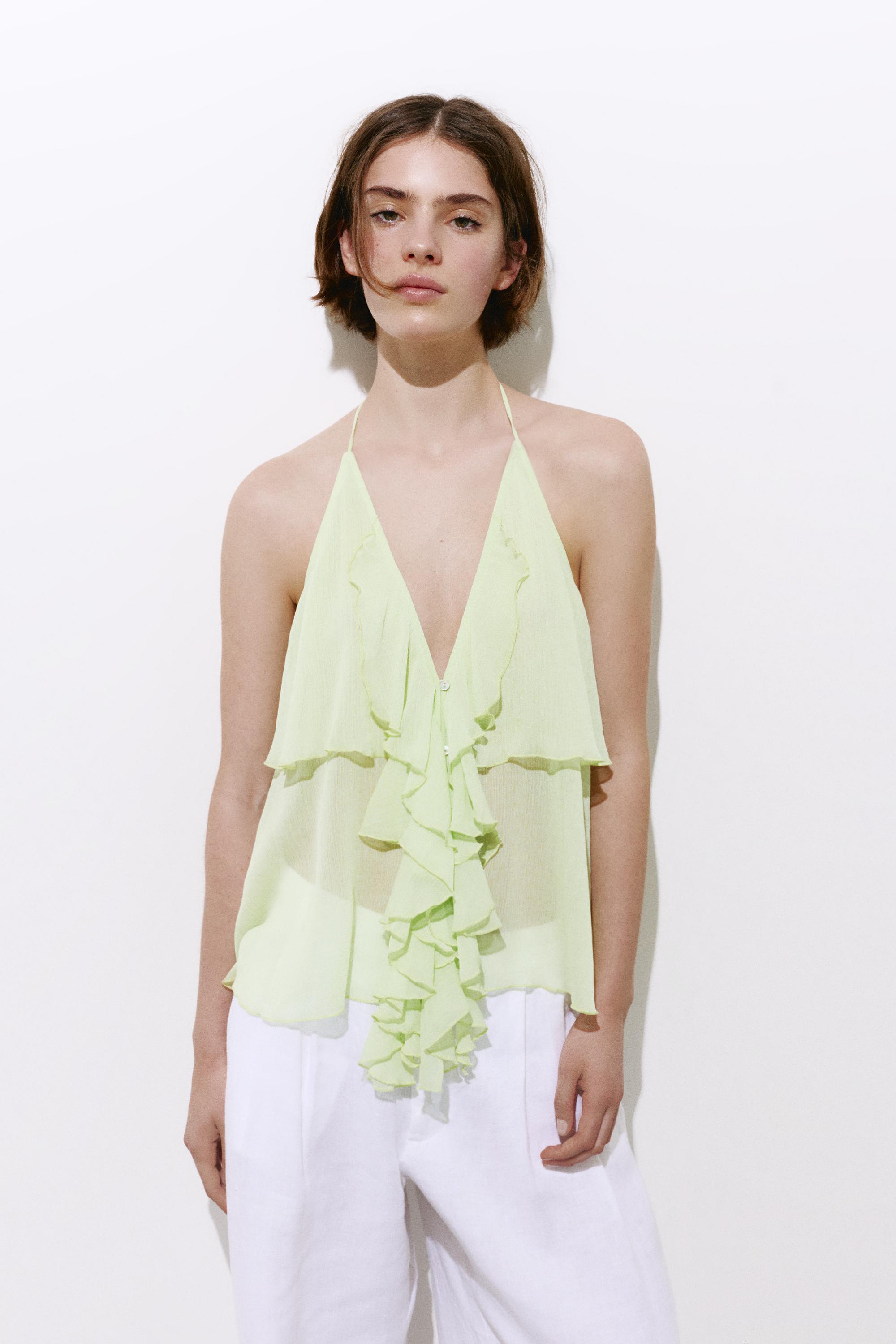 Halter top with ruffles — Apple green