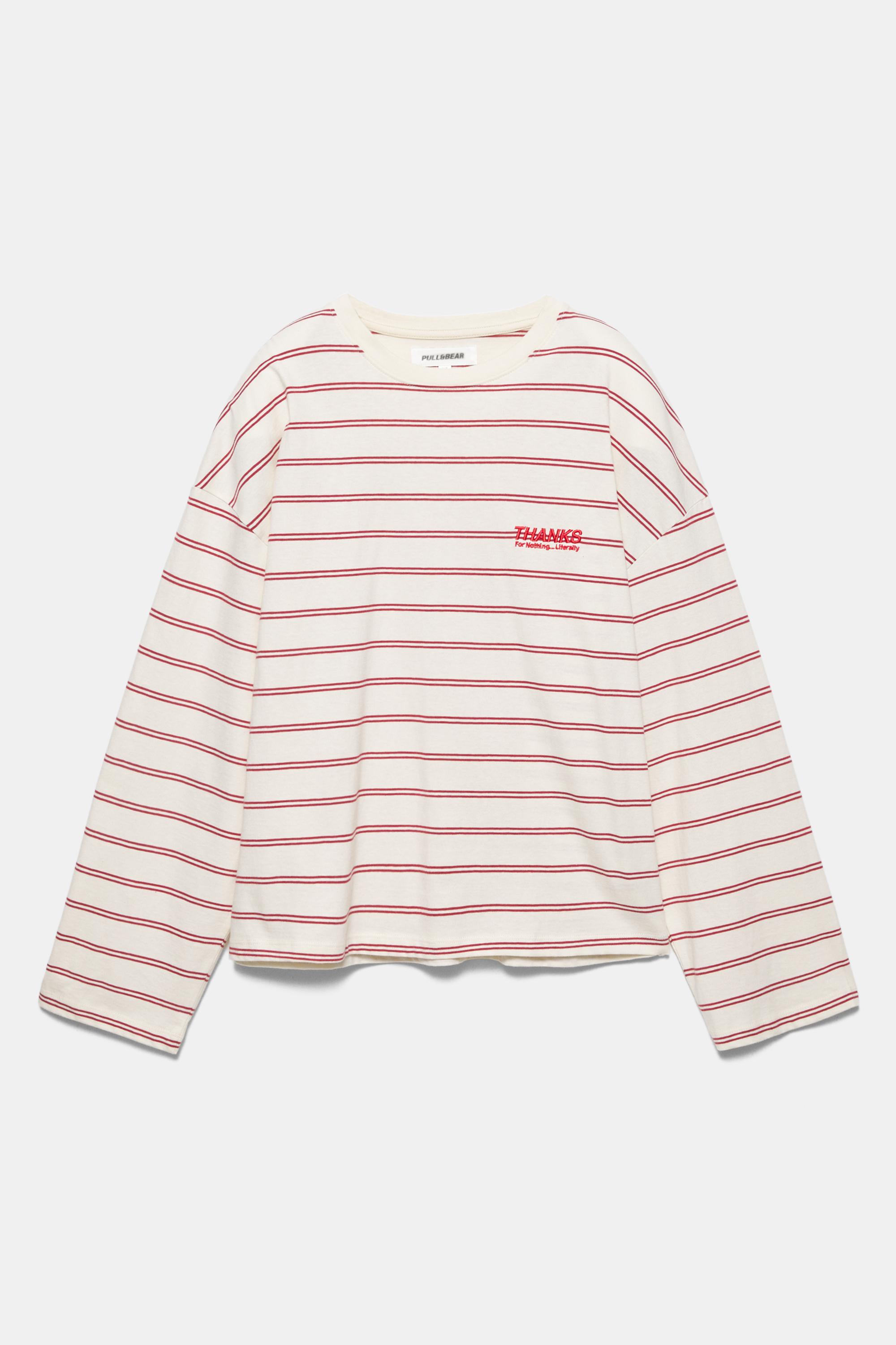 Çizgili ve yazılı t-shirt - Görsel 3