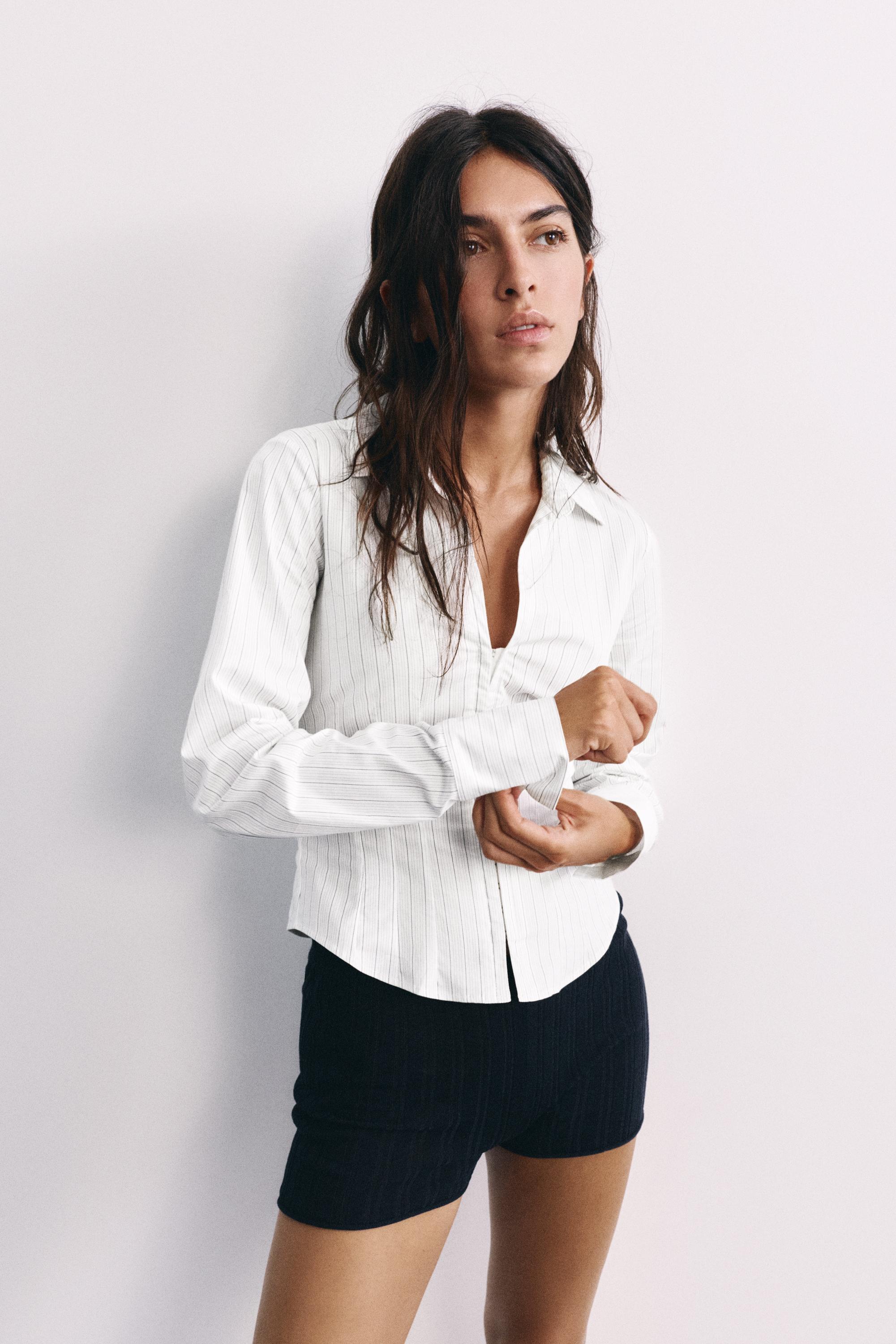 Fitted long sleeve shirt — Pale grey