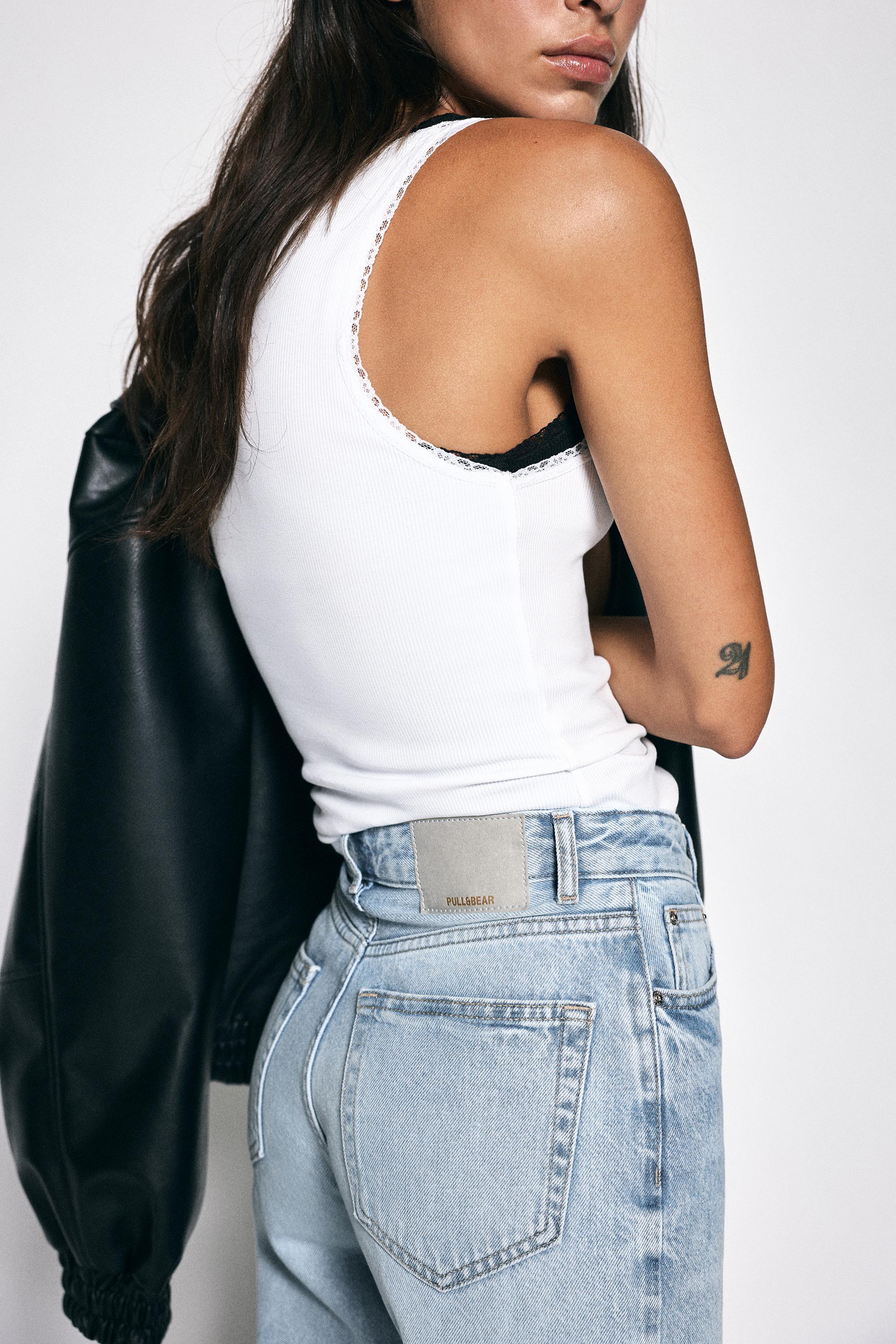 High-waist wide straight-leg jeans — Sky blue