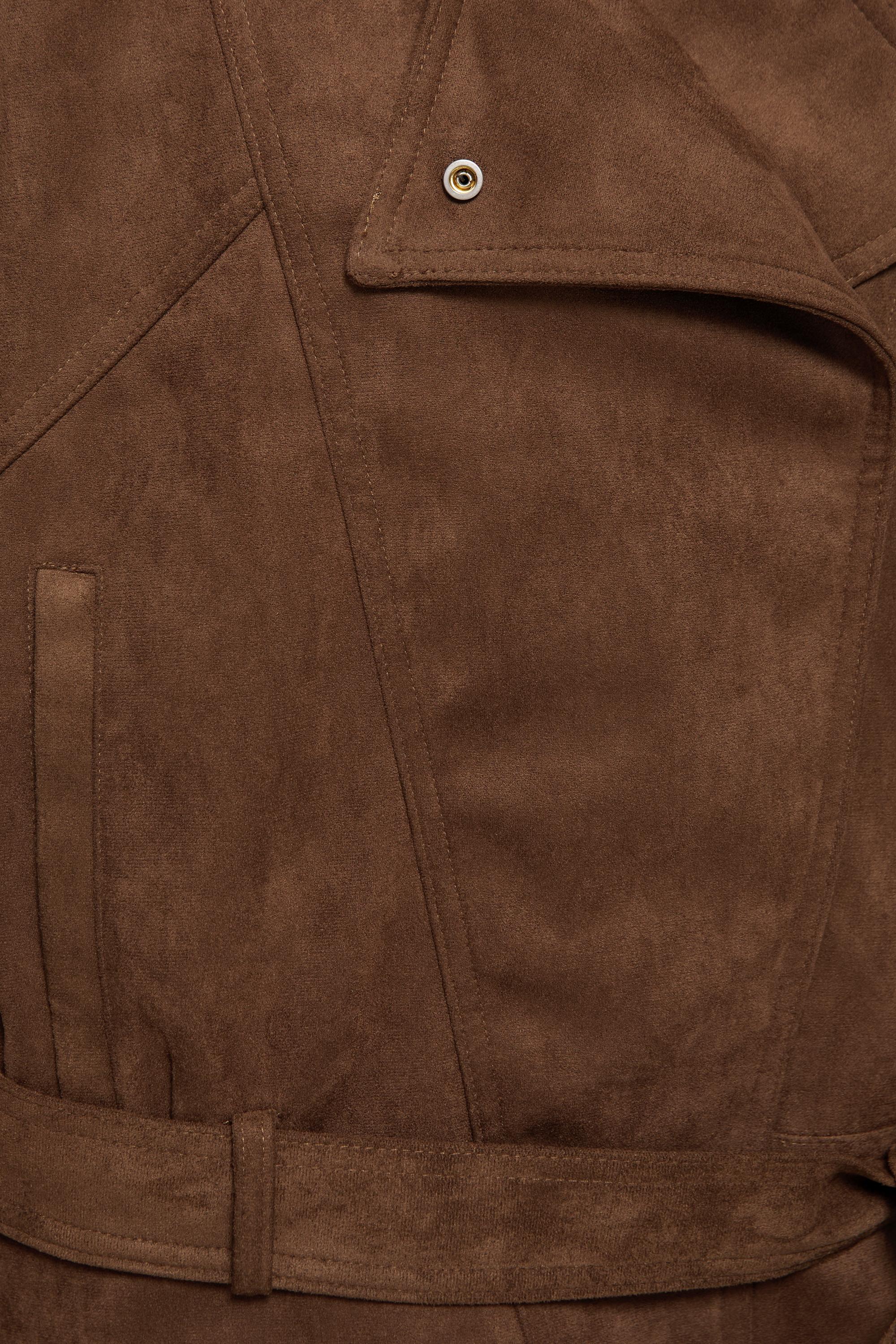 Faux suede short trench coat — Brown