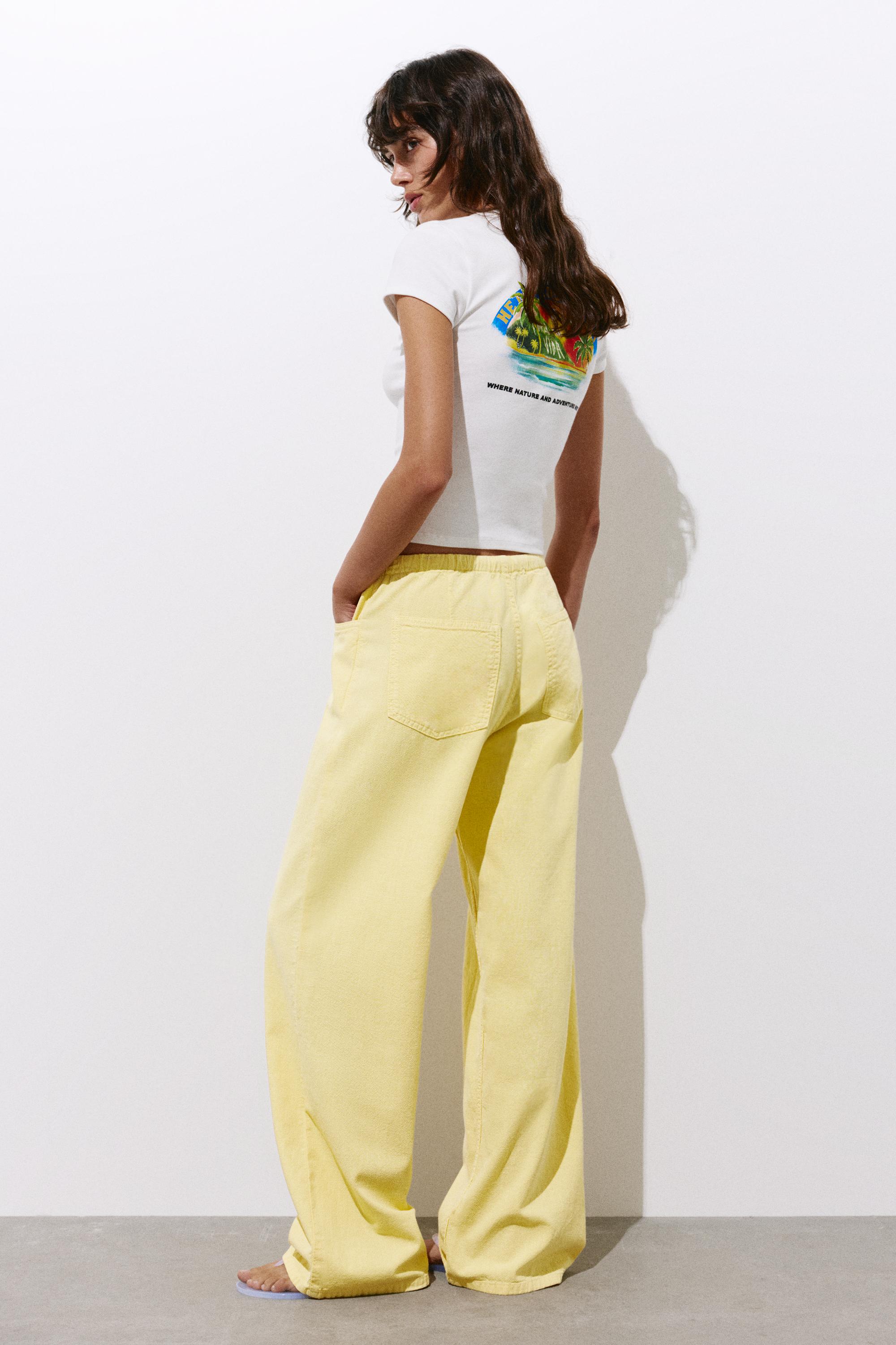 Yellow straight jeans with drawstring — Yellow