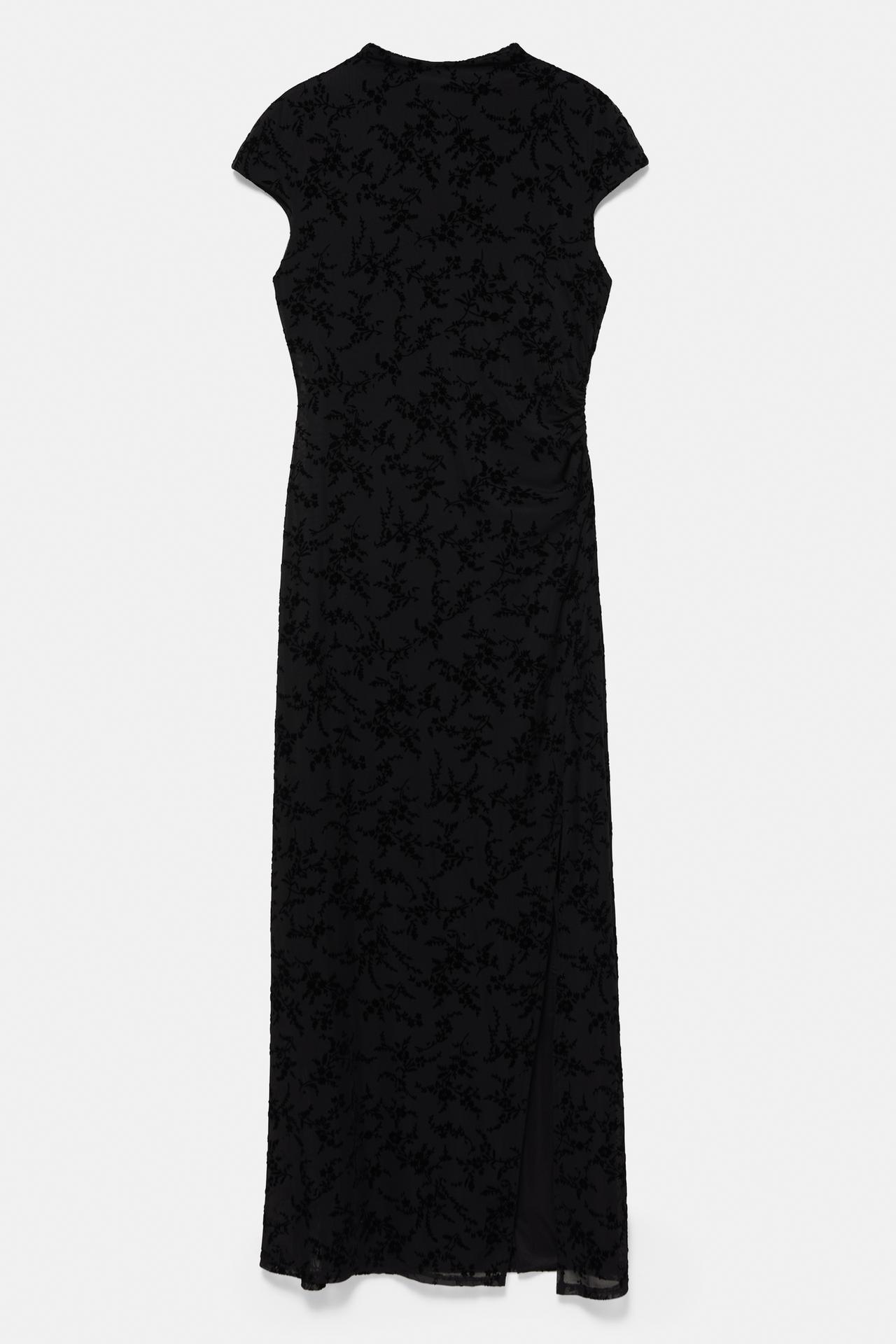 Flocked midi dress — Black