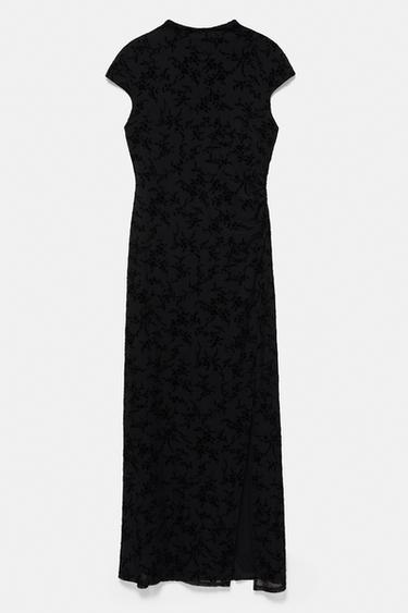 Flocked midi dress — Black 1