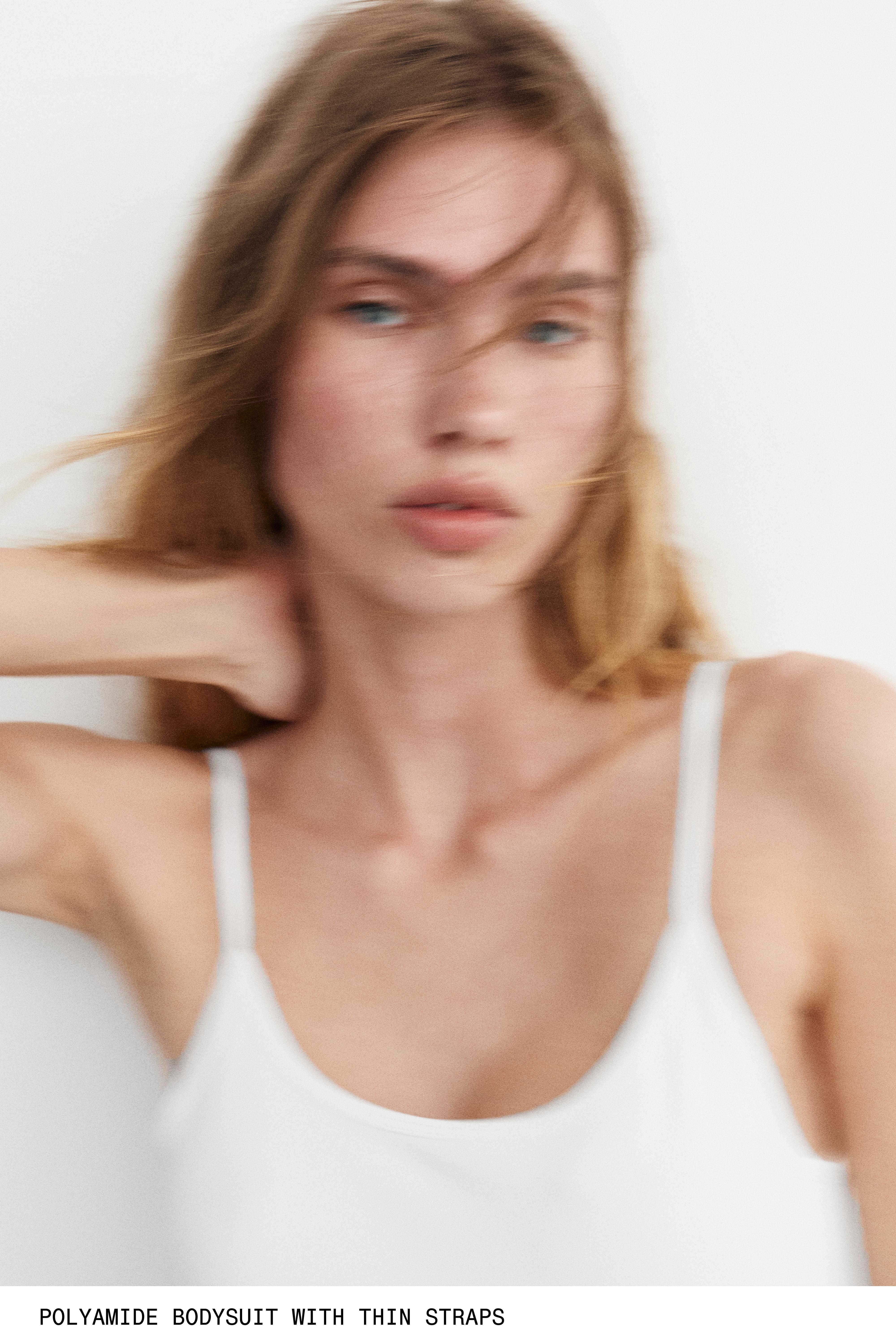 Polyamide bodysuit with thin straps — White