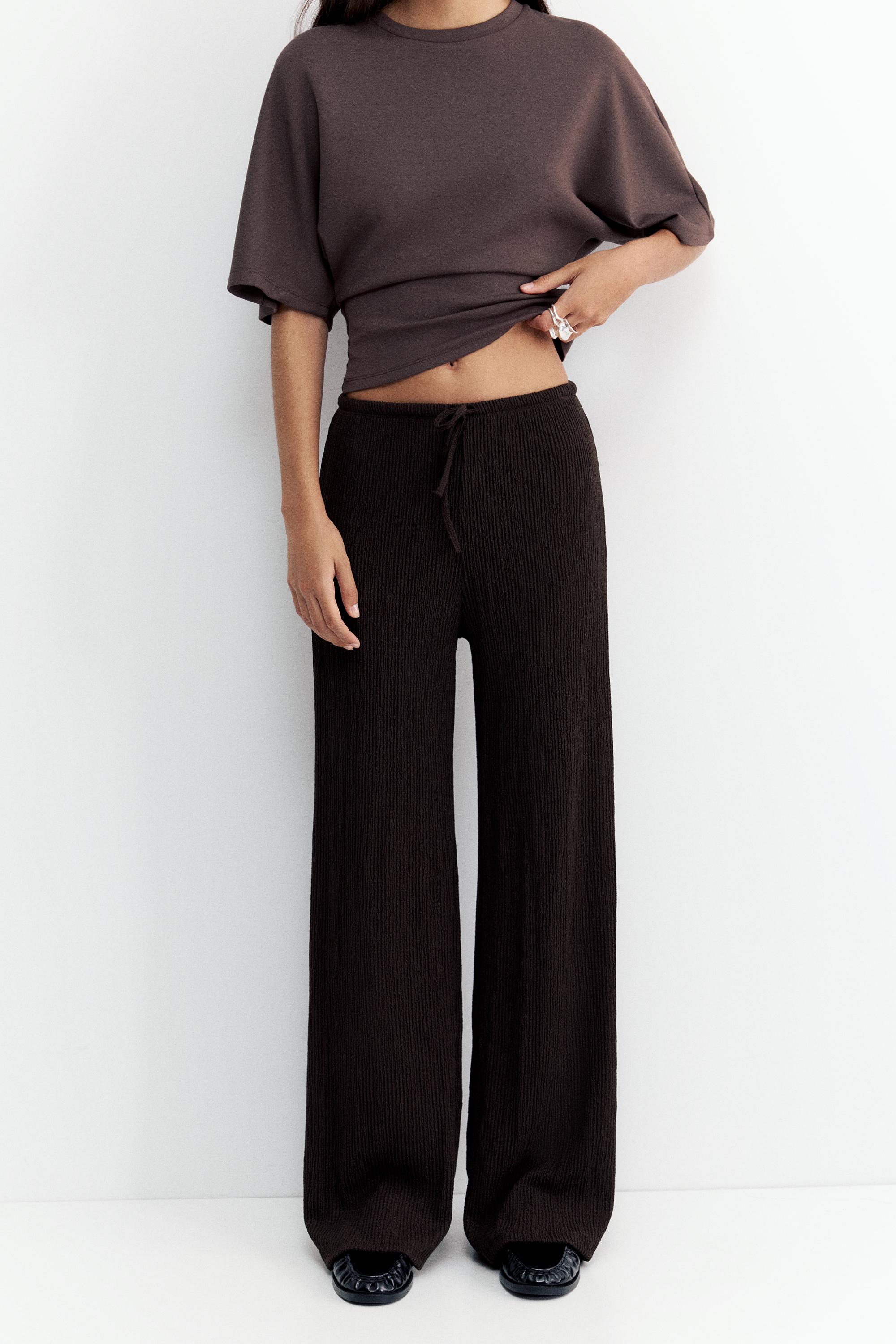 Wide-leg crepe trousers — Brown