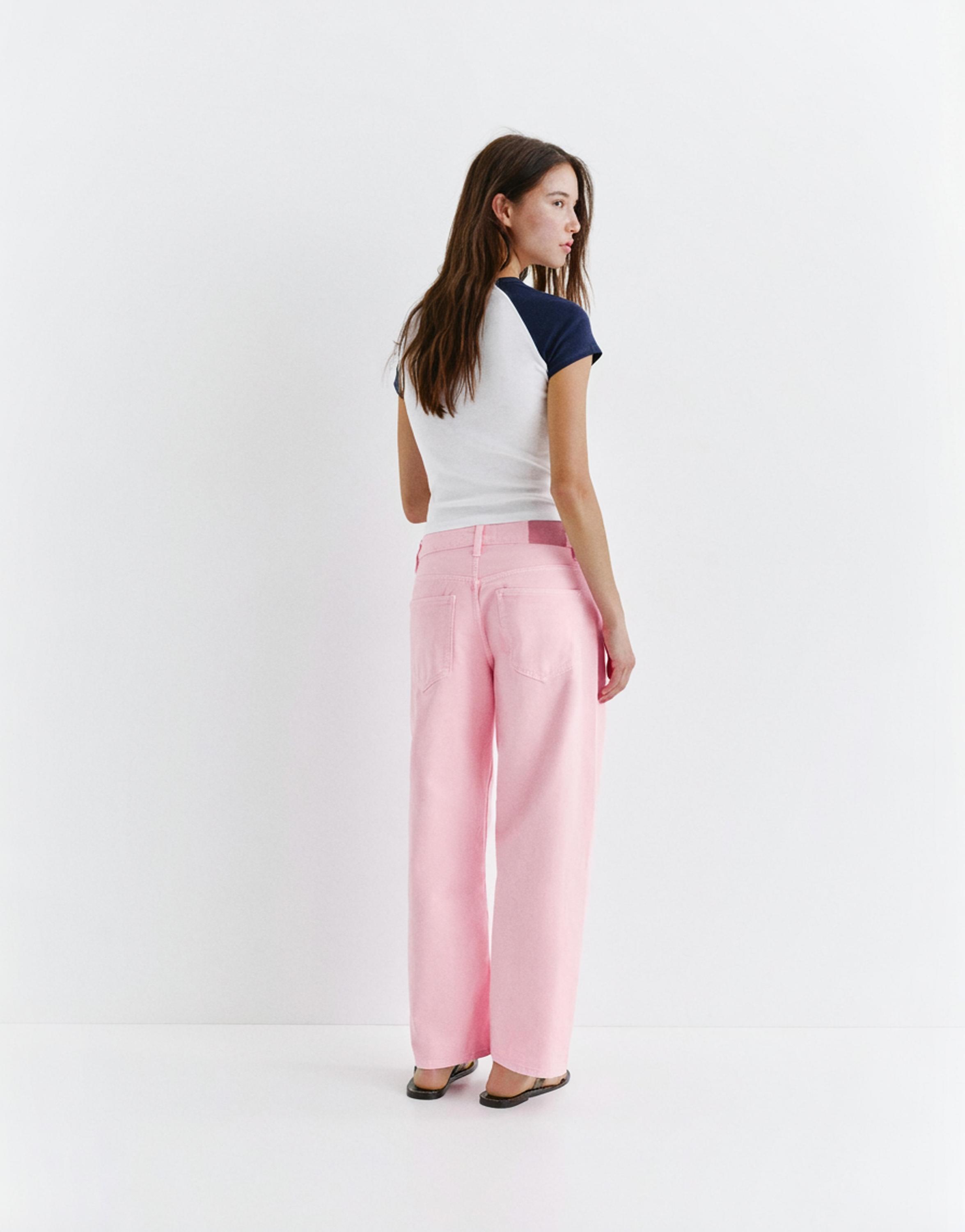 Pink low-rise barrel jeans — Pink