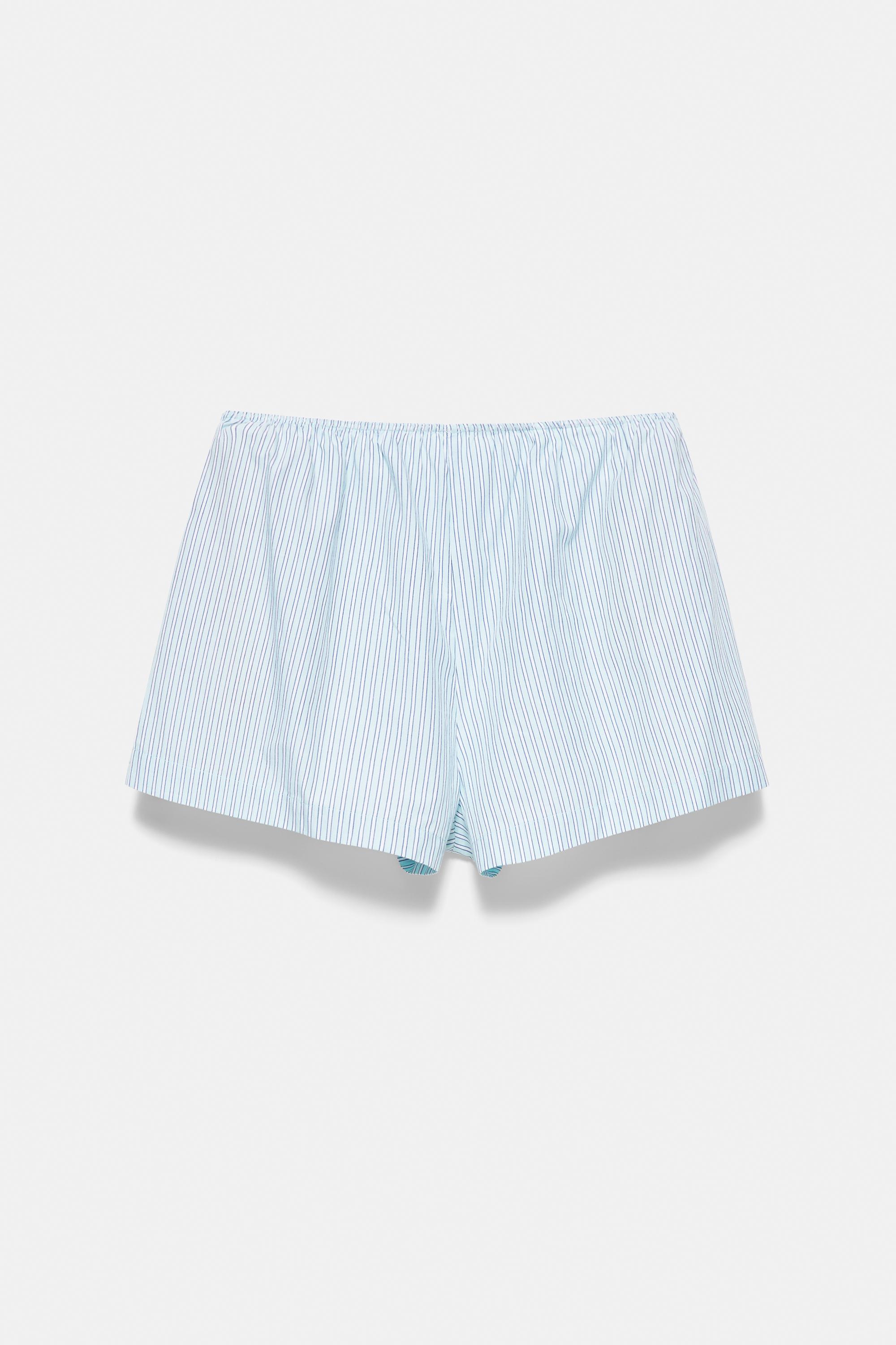 Striped pajama-style shorts — Water blue