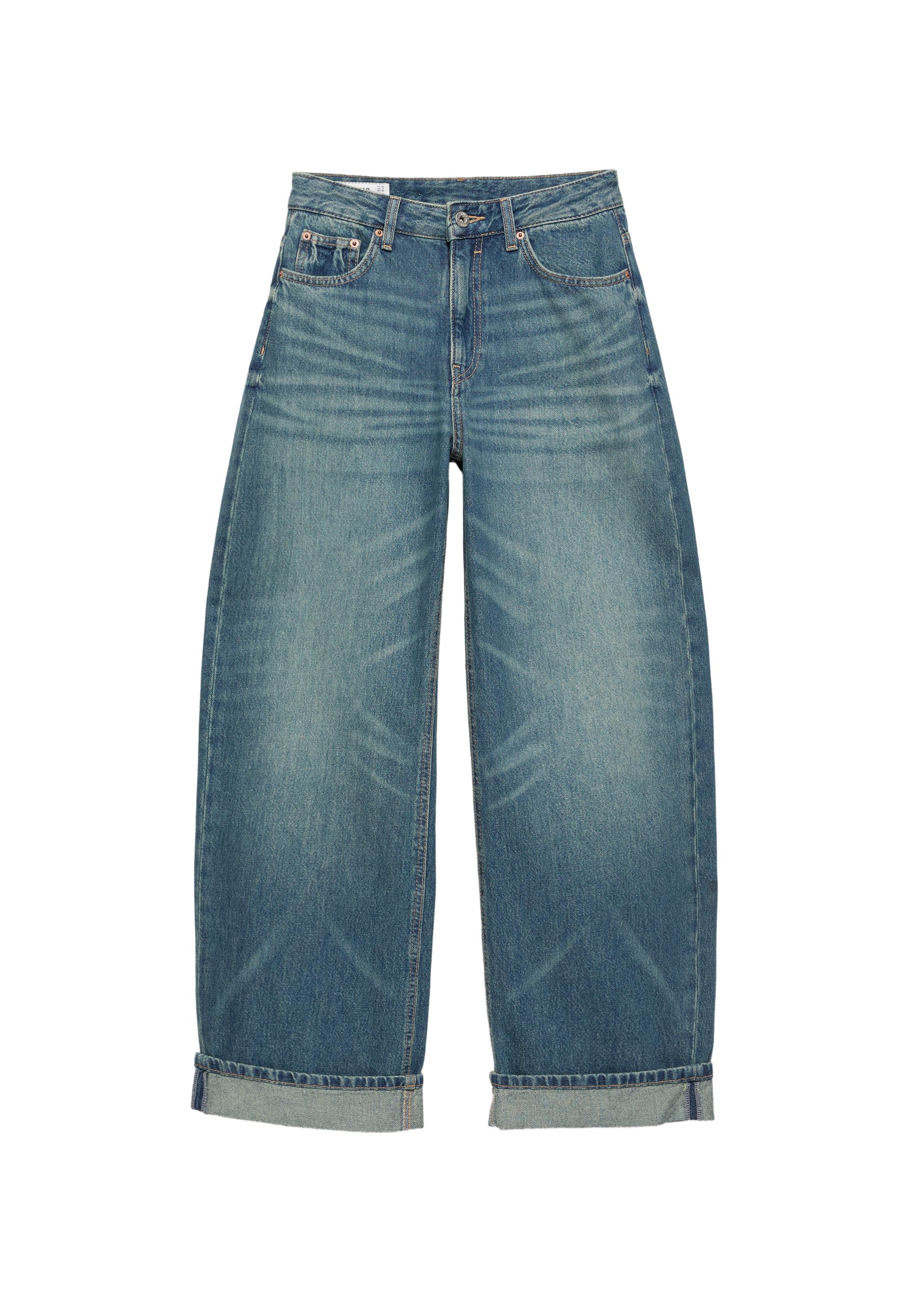 Balloon fit baggy jeans with turn-up hems — Dark blue