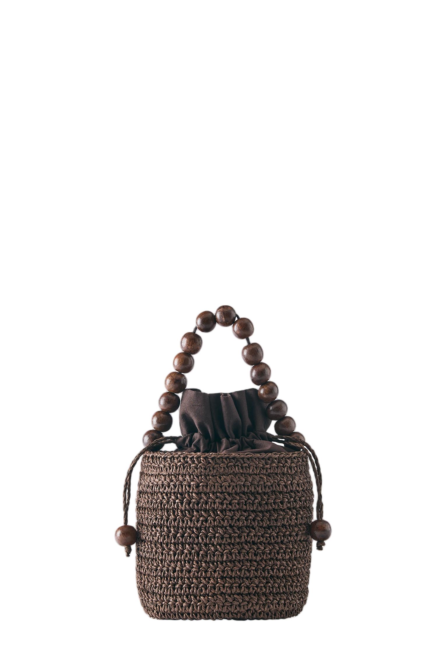 Beaded bucket handbag — Brown