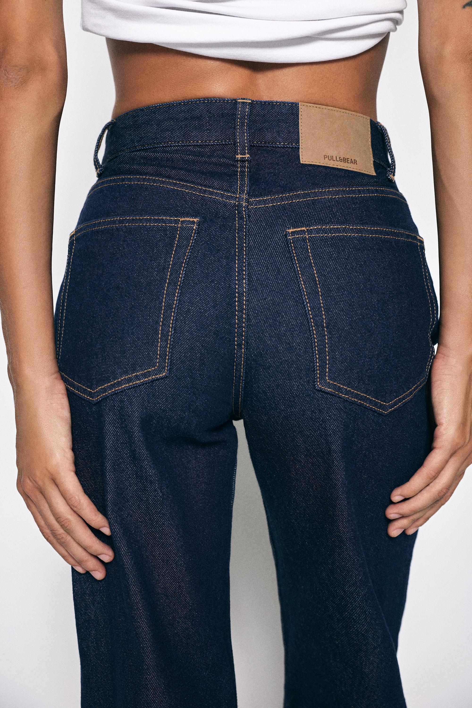 High-waist wide straight-leg jeans — Navy