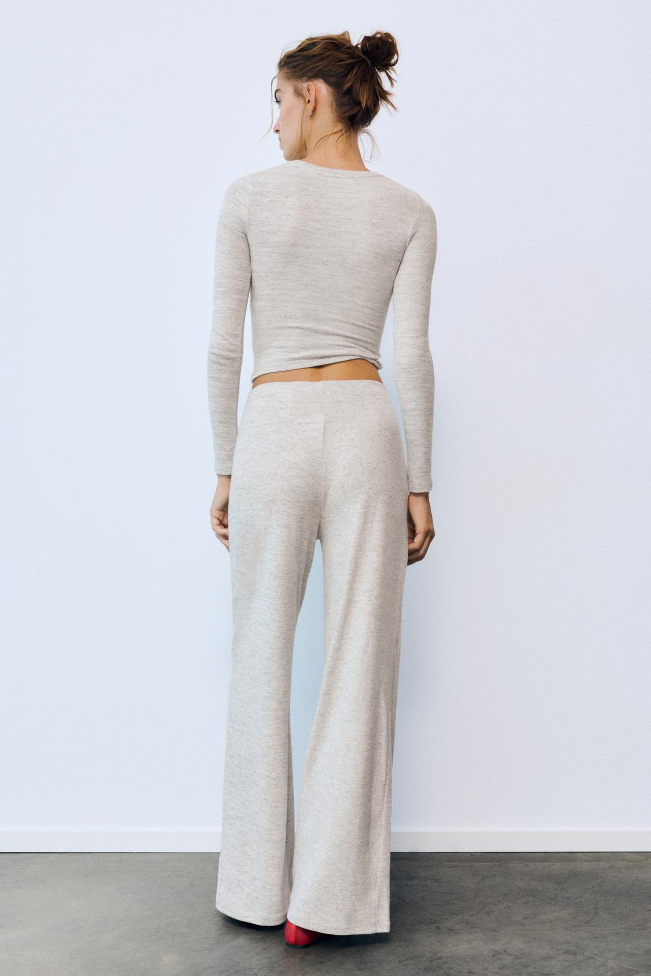 Soft touch wide-leg trousers — Pale marl