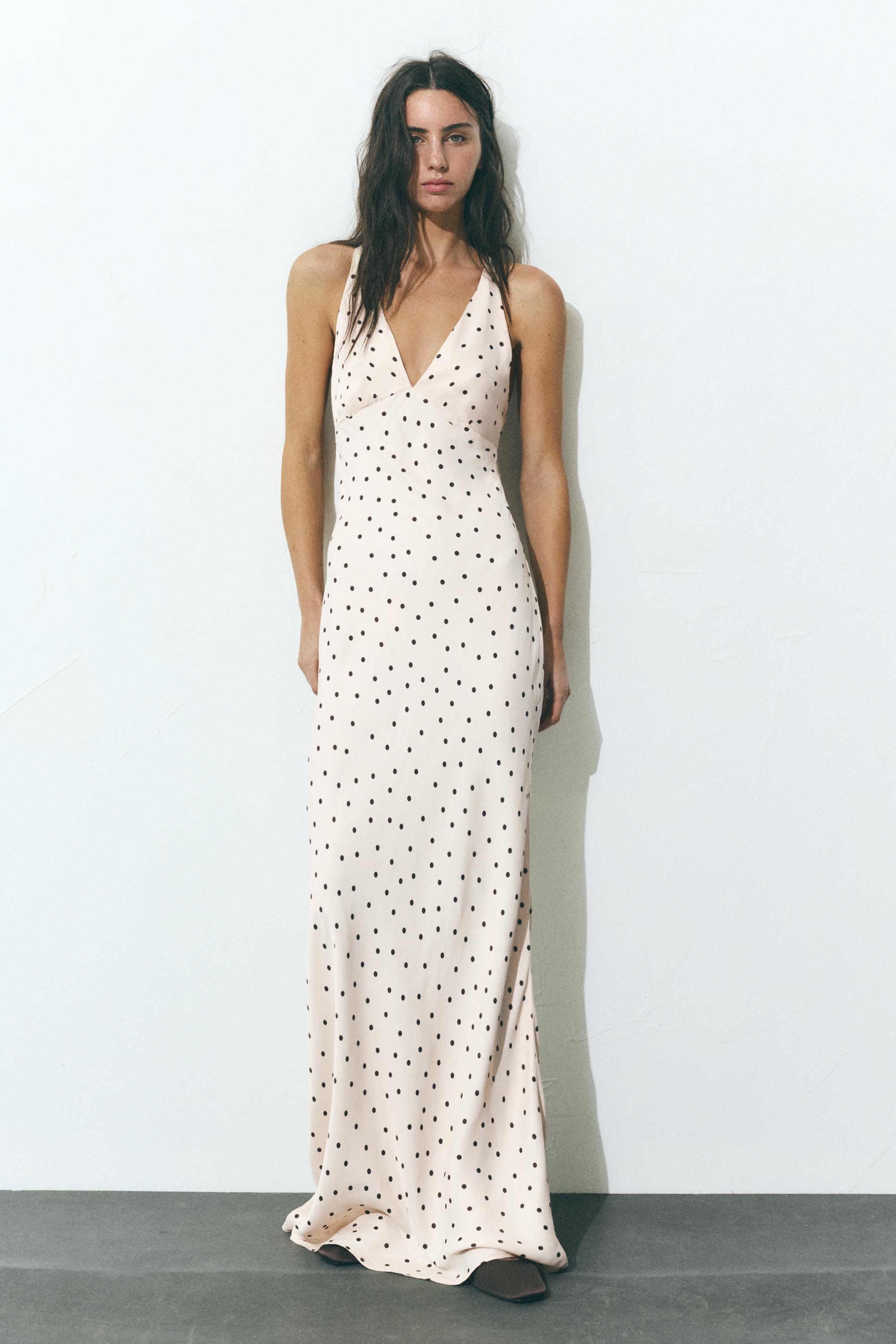 Saten puantiyeli askılı sırt dekolteli elbise - Görsel 12