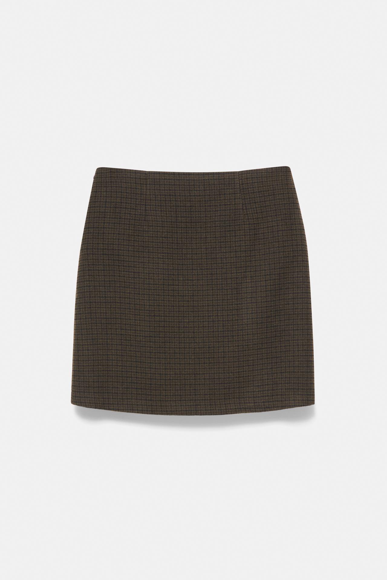 Checked midi skirt with belt — Brown