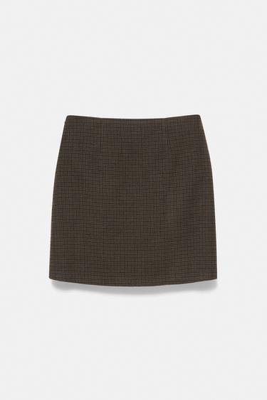 Checked midi skirt with belt — Brown 5