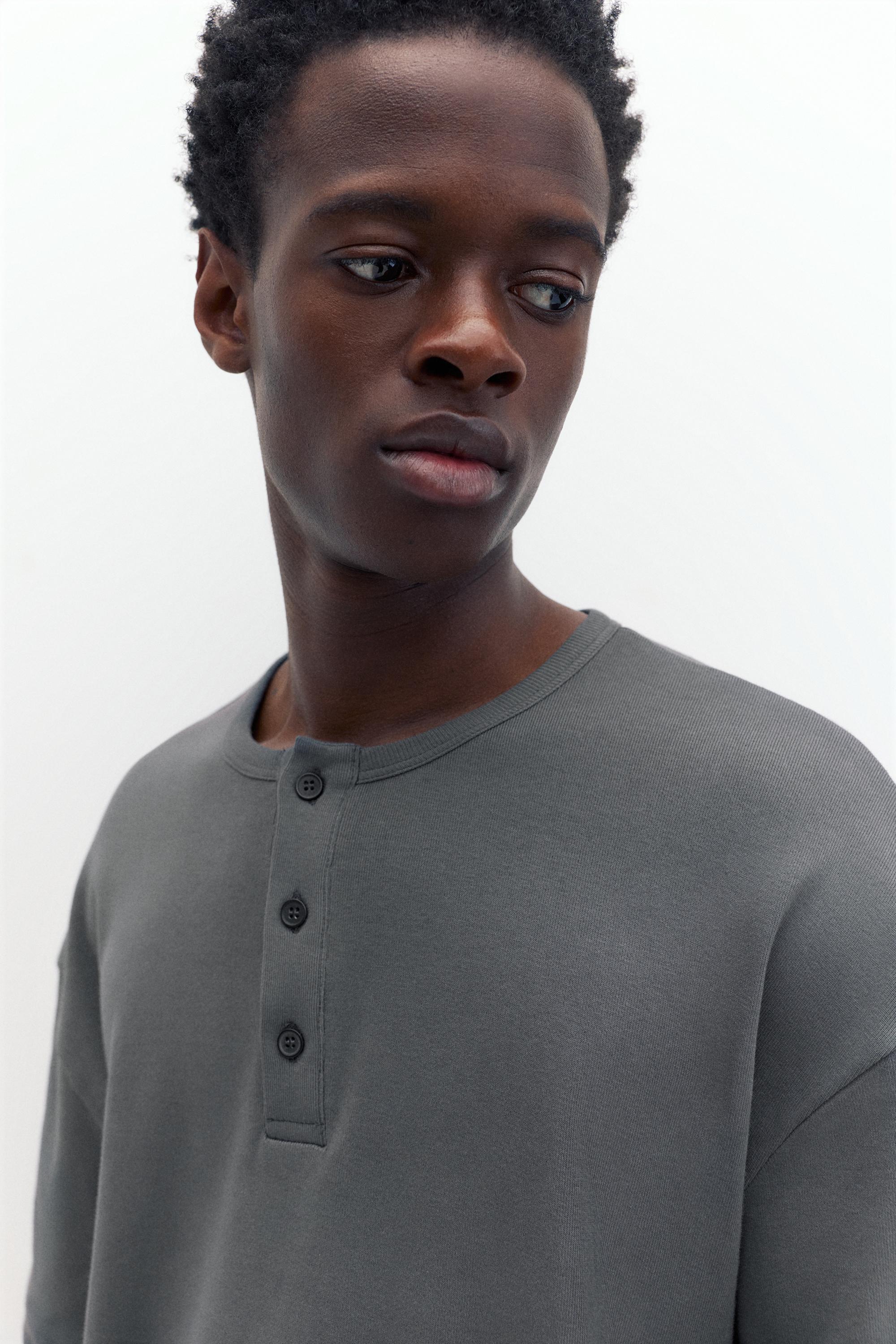 Basic Henley T-shirt — Anthracite grey