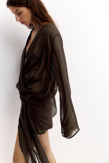 Draped wrap dress — Brown 4