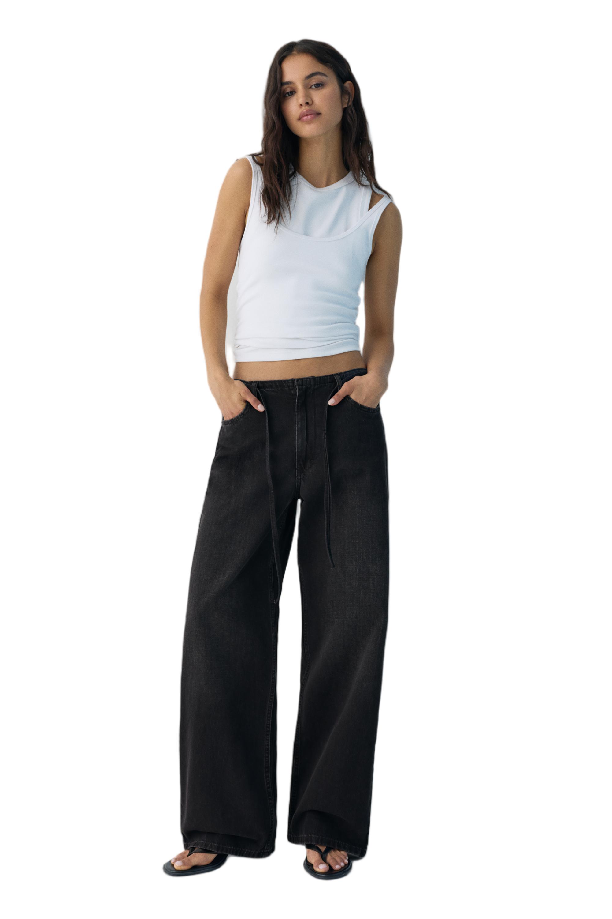 Baggy jeans with drawstring — Black
